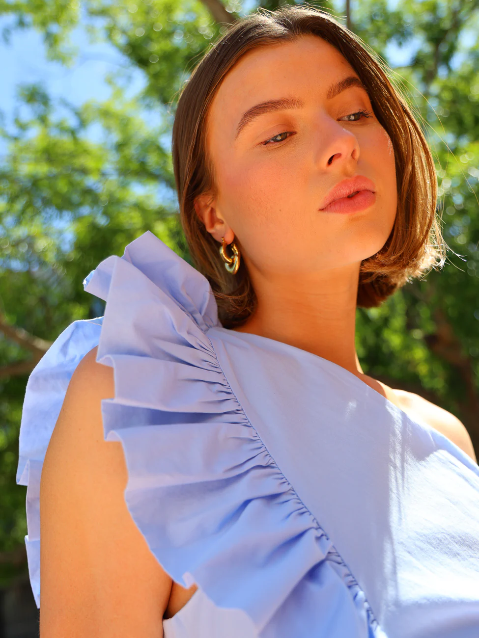 By Nicola Adrift Frill Maxi Dress in Cornflower Blue - Image 5