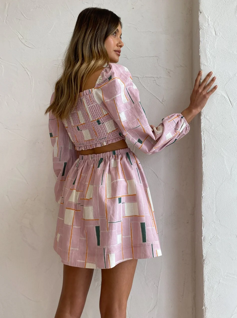 By Nicola Affogato Gathered Waist Dress in Floss Geo - Image 8