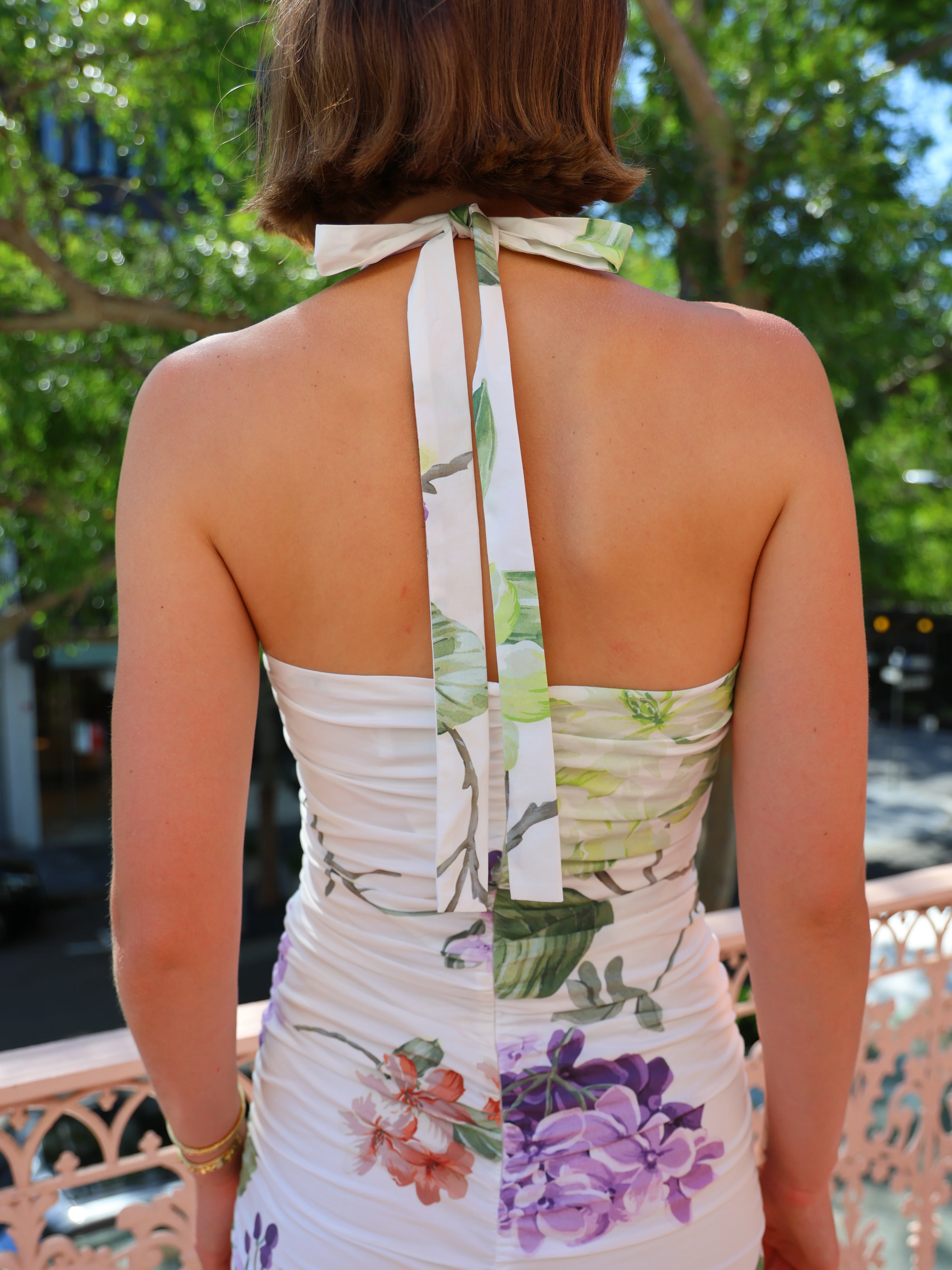 By Nicola Bay Halter Neck Gathered Dress in Garden Party - Image 4