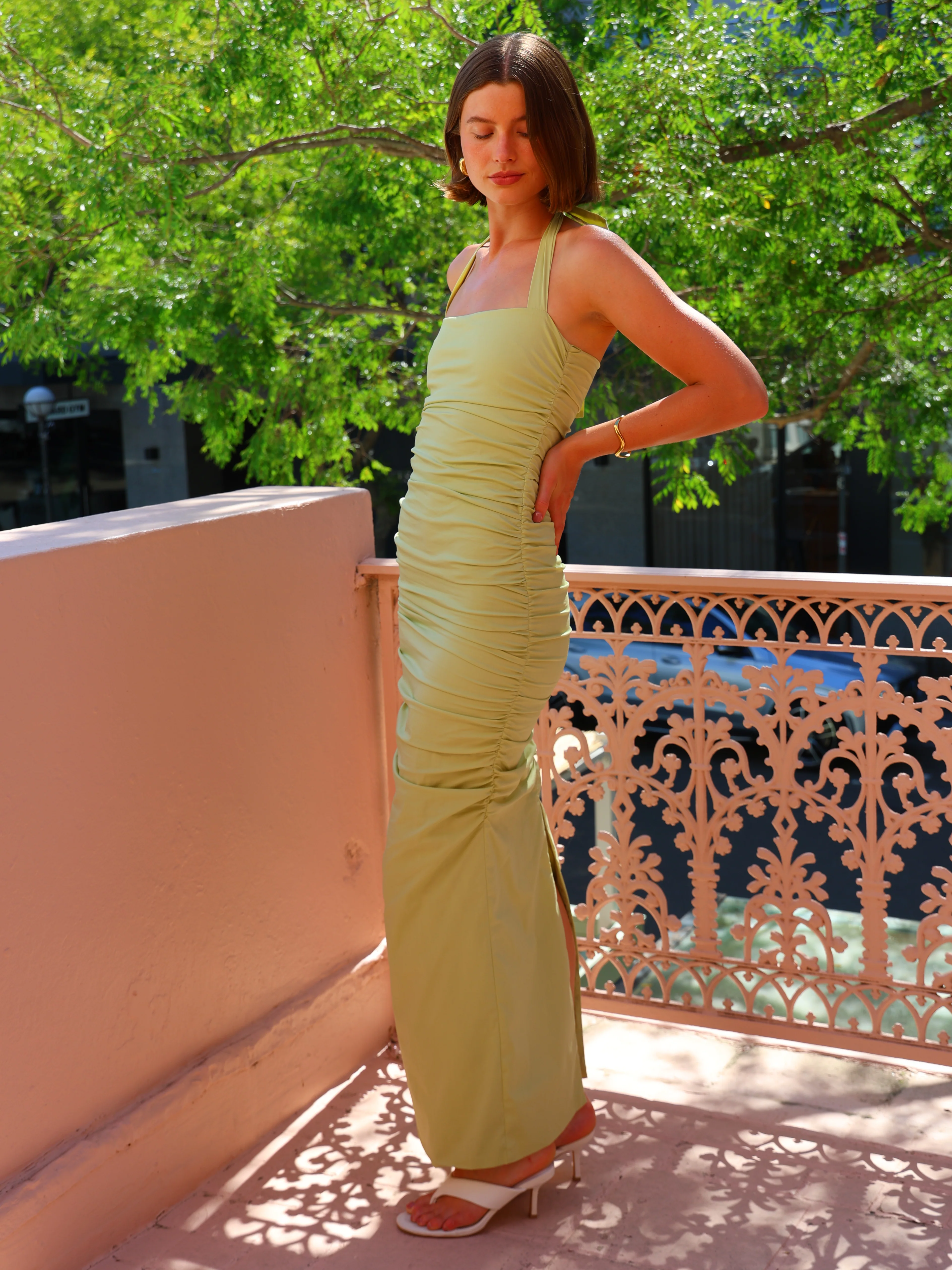 By Nicola Bay Halter Neck Gathered Dress in Lachee - Image 3