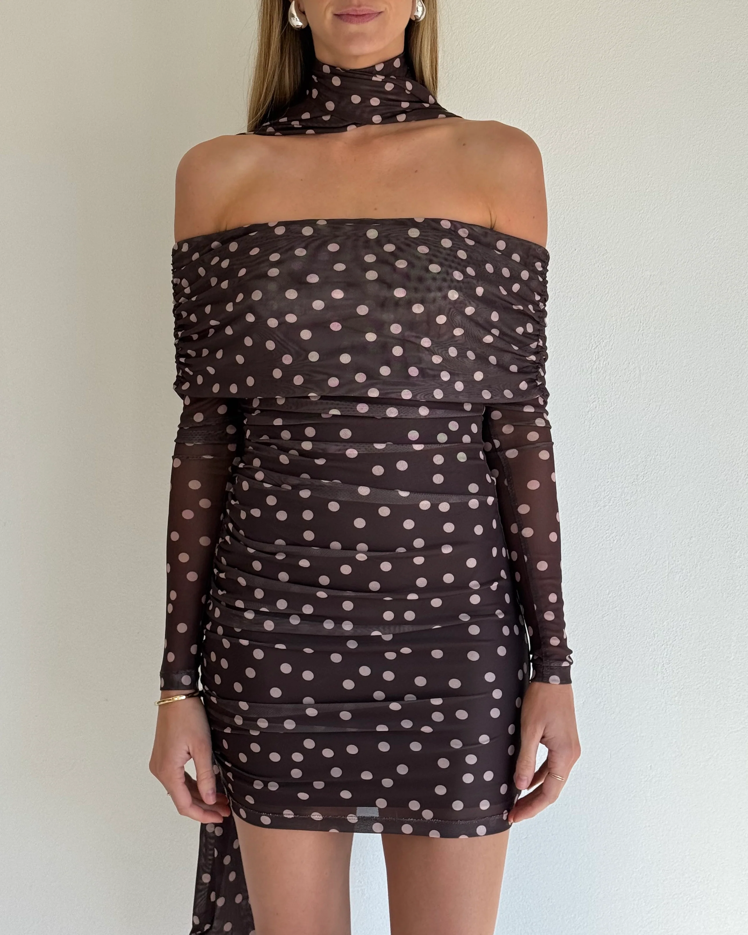 By Nicola Boston Mini Dress in Chocolate Polka