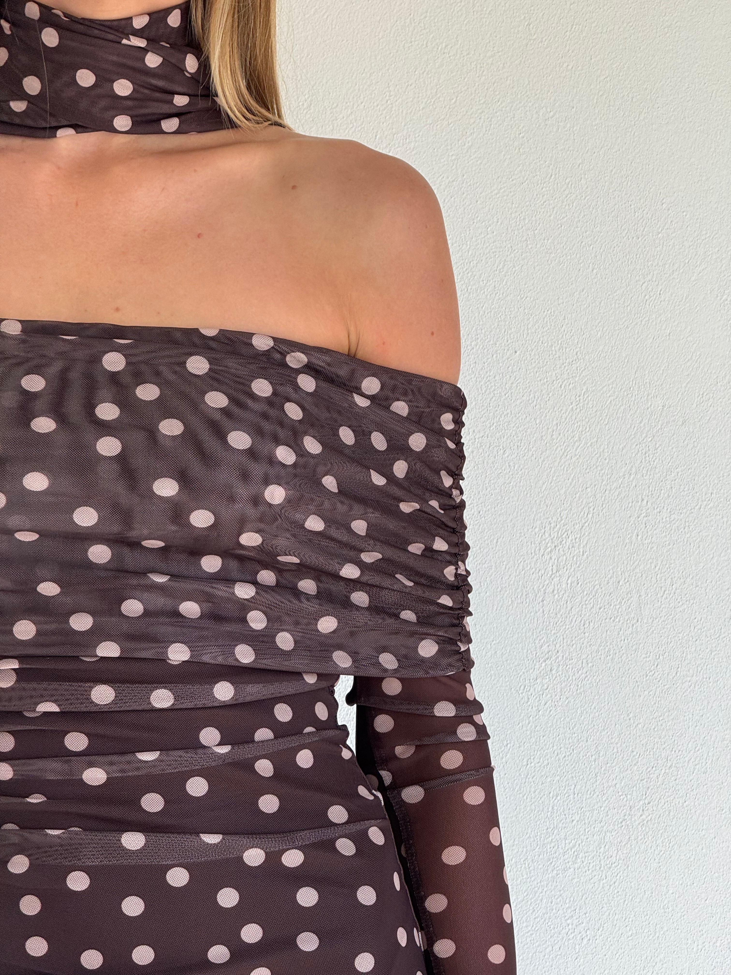 By Nicola Boston Mini Dress in Chocolate Polka - Image 3