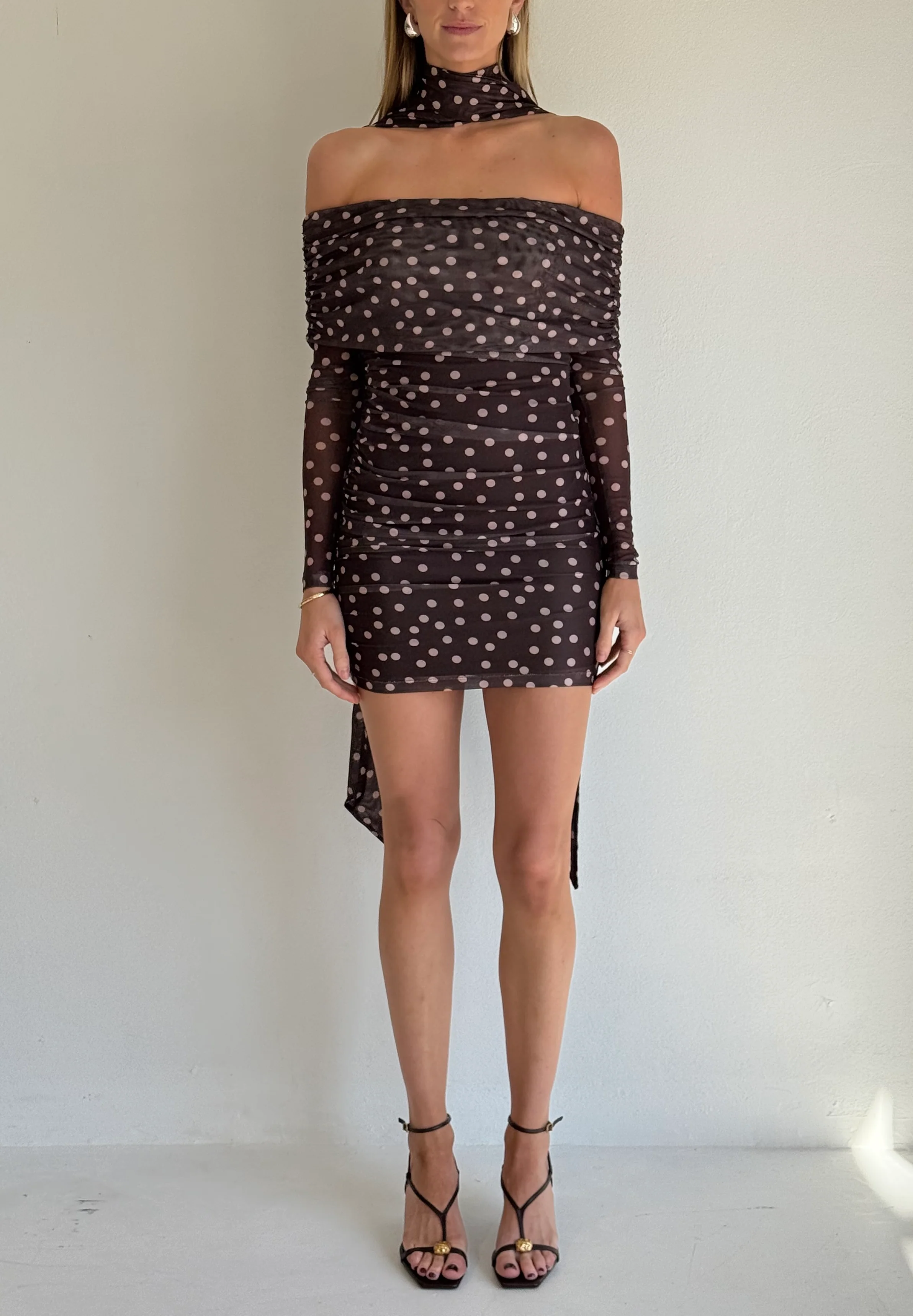 By Nicola Boston Mini Dress in Chocolate Polka - Image 4