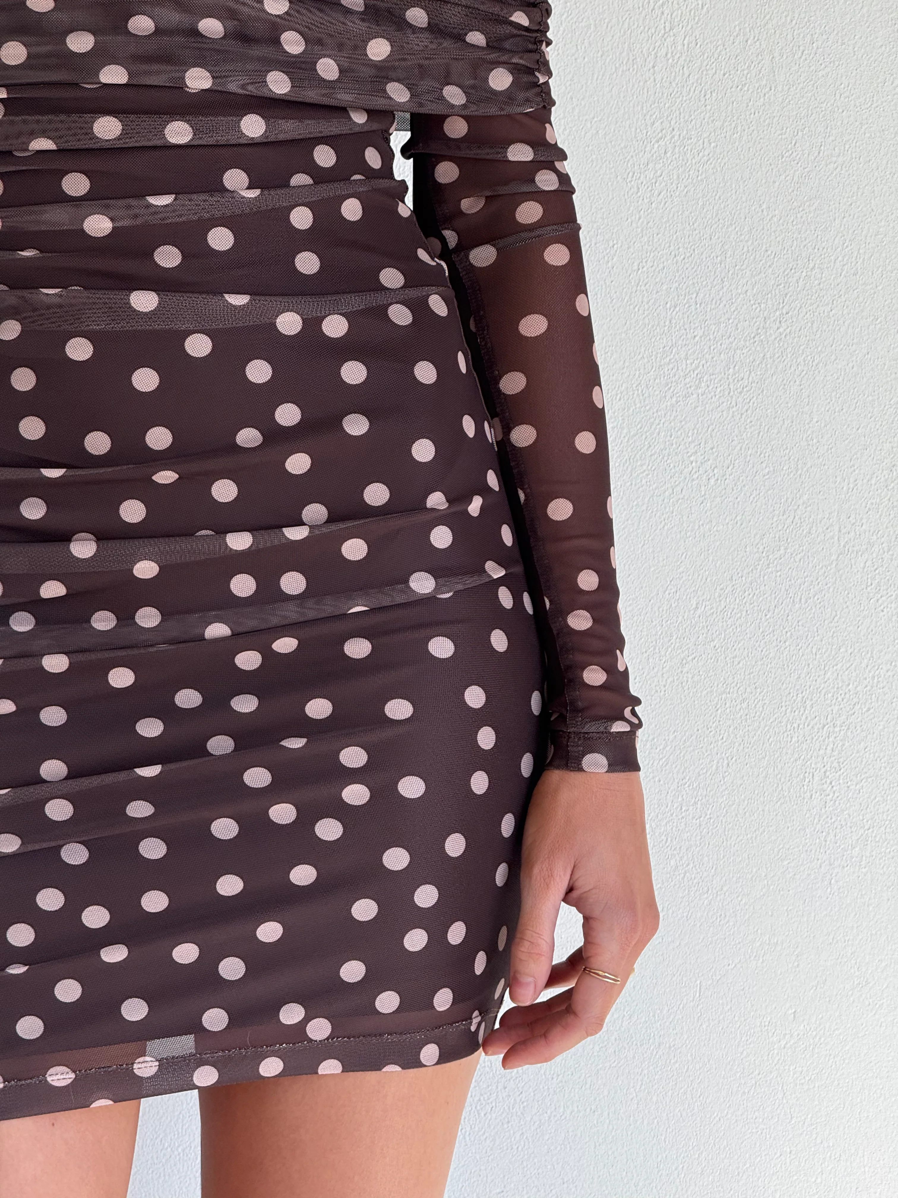 By Nicola Boston Mini Dress in Chocolate Polka - Image 5