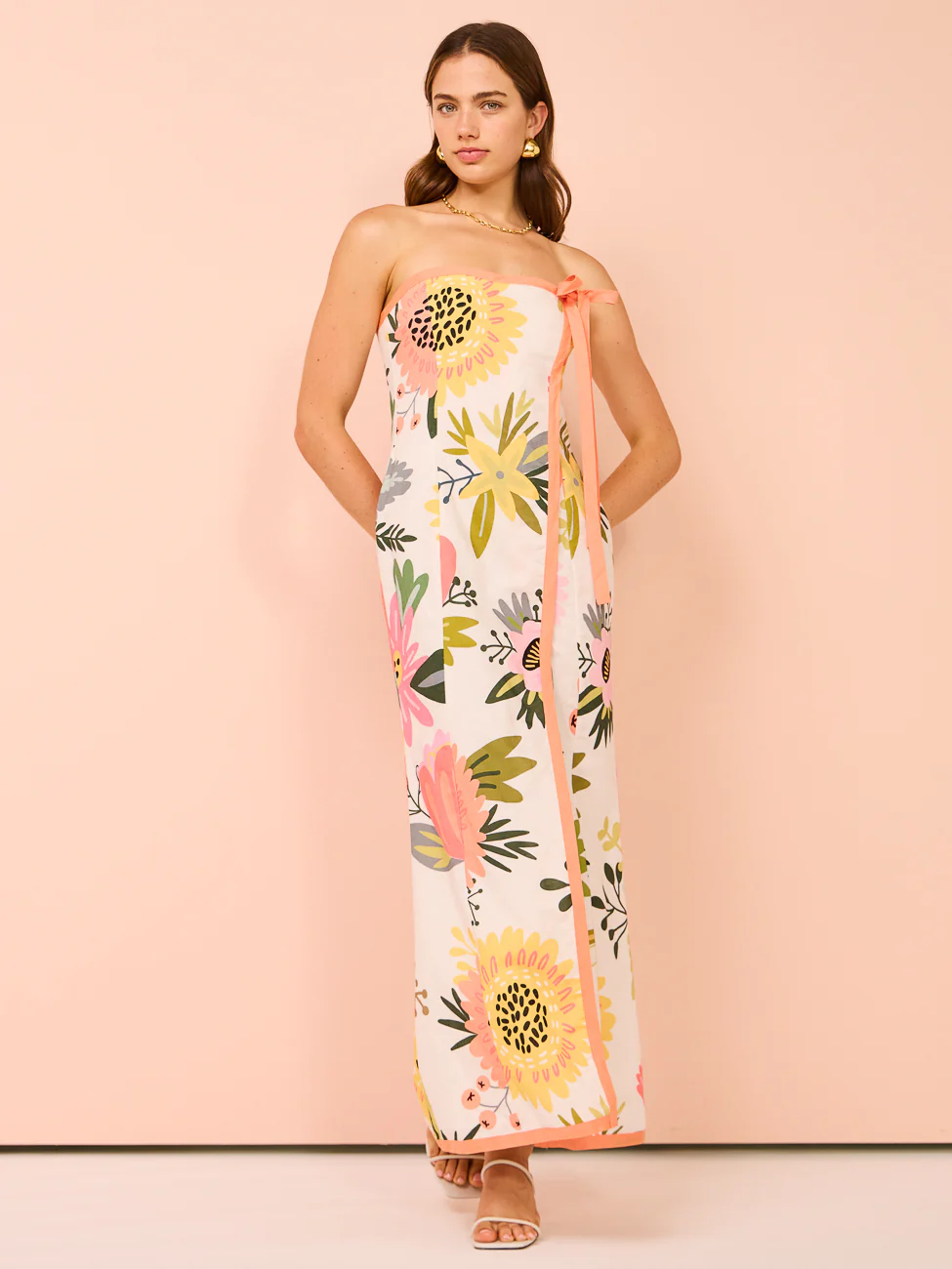 By Nicola Claudia Strapless Wrap Maxi Dress in Potpourri/Melon - Image 10