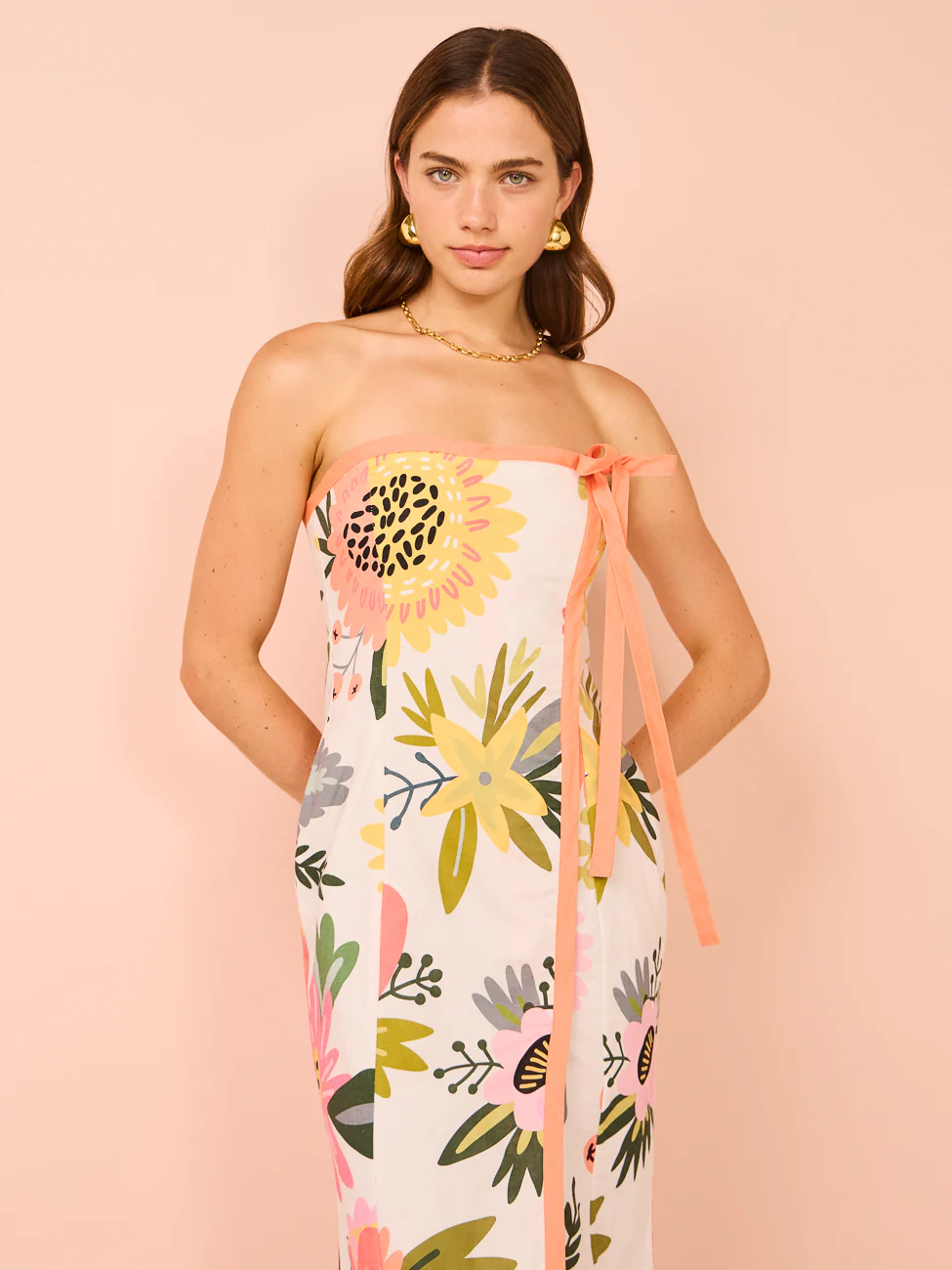 By Nicola Claudia Strapless Wrap Maxi Dress in Potpourri/Melon - Image 2