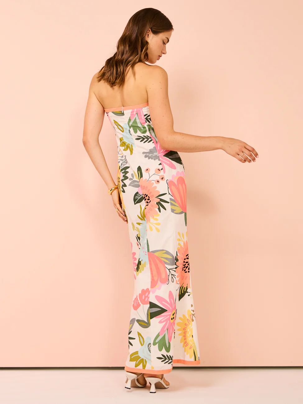 By Nicola Claudia Strapless Wrap Maxi Dress in Potpourri/Melon - Image 4