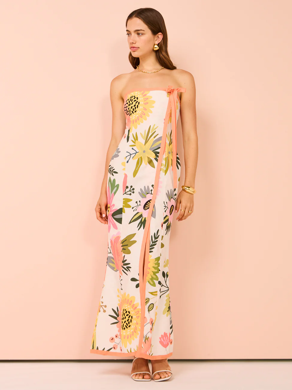 By Nicola Claudia Strapless Wrap Maxi Dress in Potpourri/Melon - Image 5