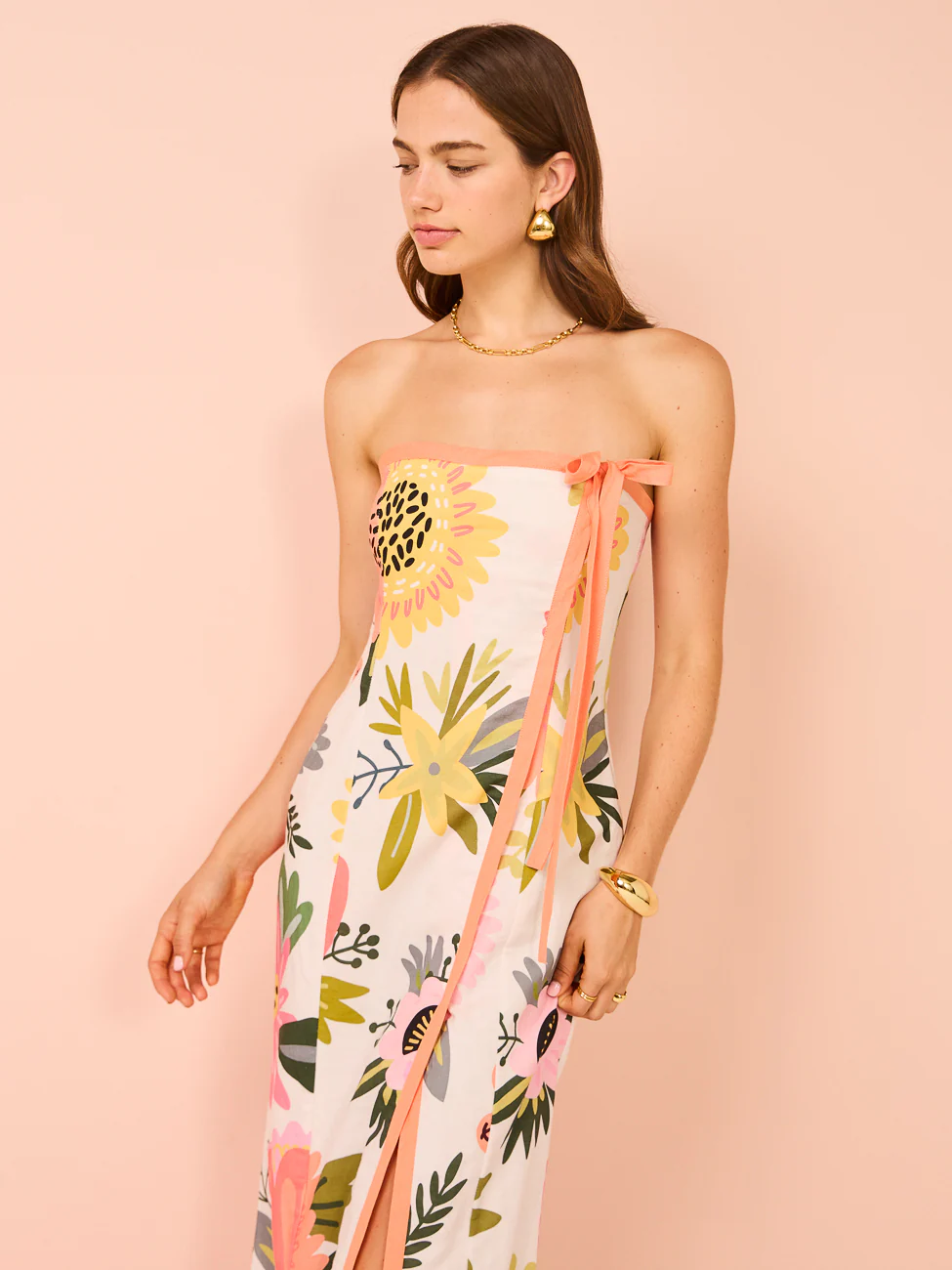 By Nicola Claudia Strapless Wrap Maxi Dress in Potpourri/Melon - Image 8