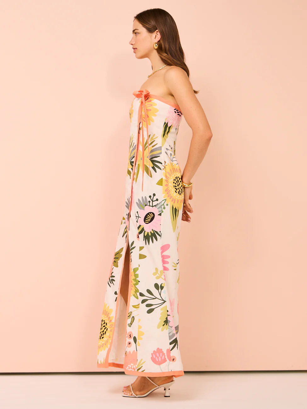 By Nicola Claudia Strapless Wrap Maxi Dress in Potpourri/Melon - Image 9
