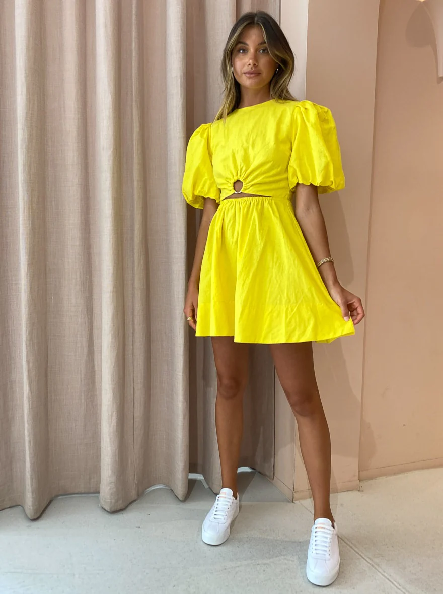 By Nicola Dahlia Ring Detail Mini Dress in Canary - Image 2