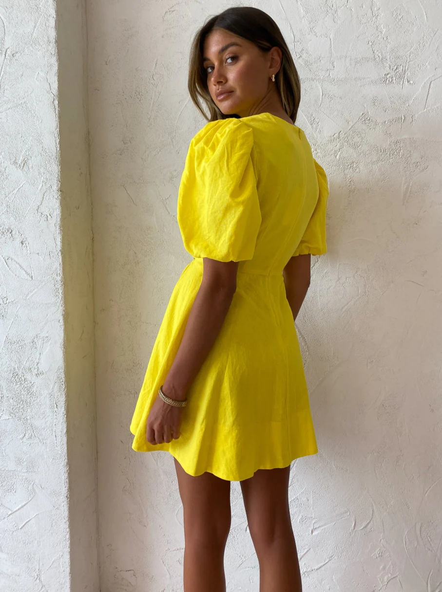 By Nicola Dahlia Ring Detail Mini Dress in Canary - Image 6