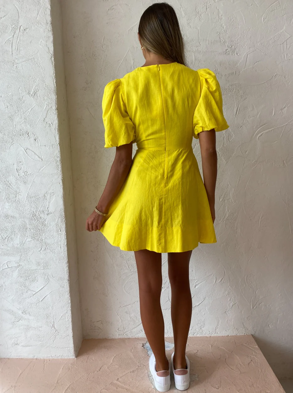 By Nicola Dahlia Ring Detail Mini Dress in Canary - Image 9