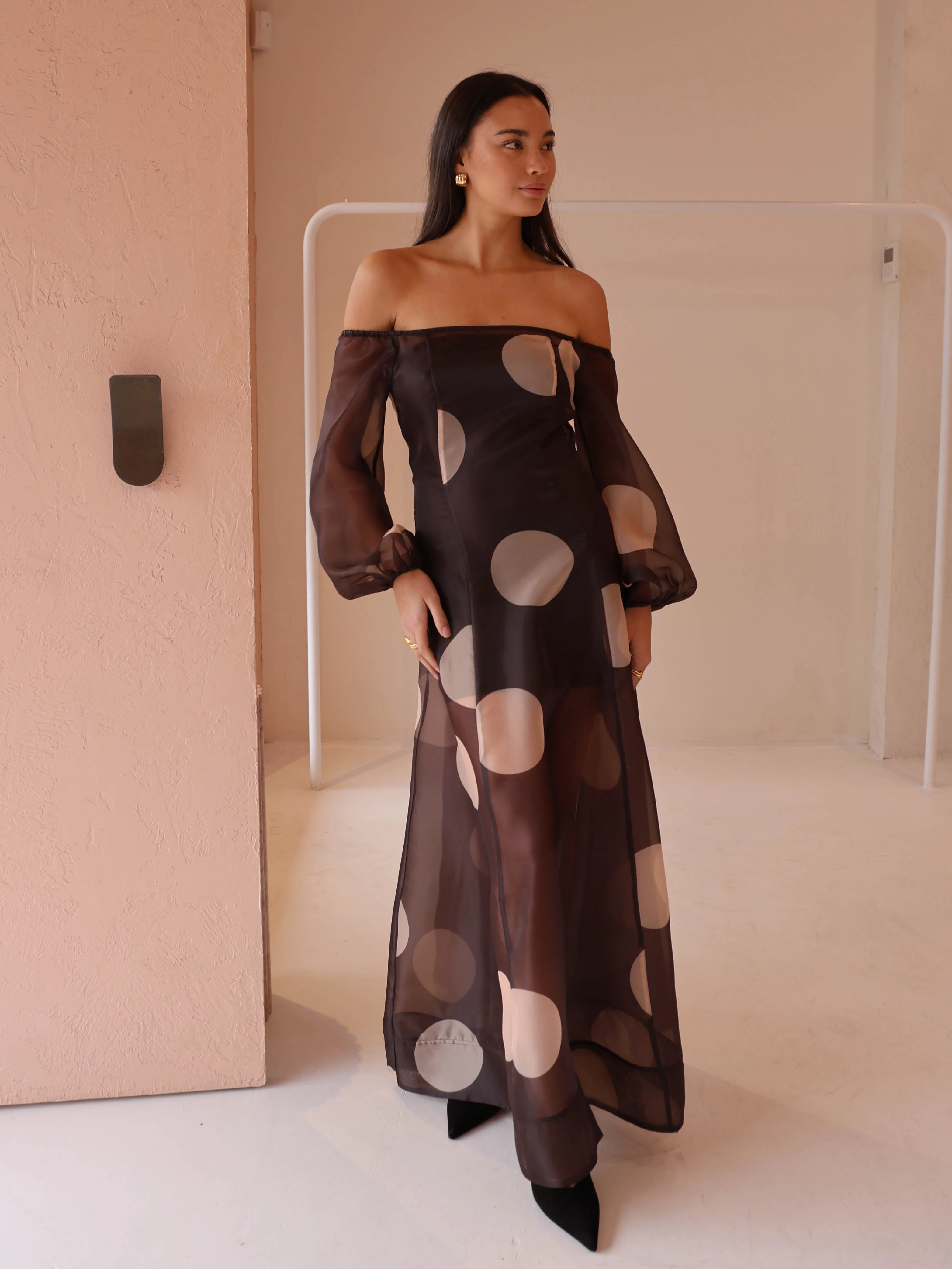 By Nicola Eden Maxi Dress in Chocolate Polka