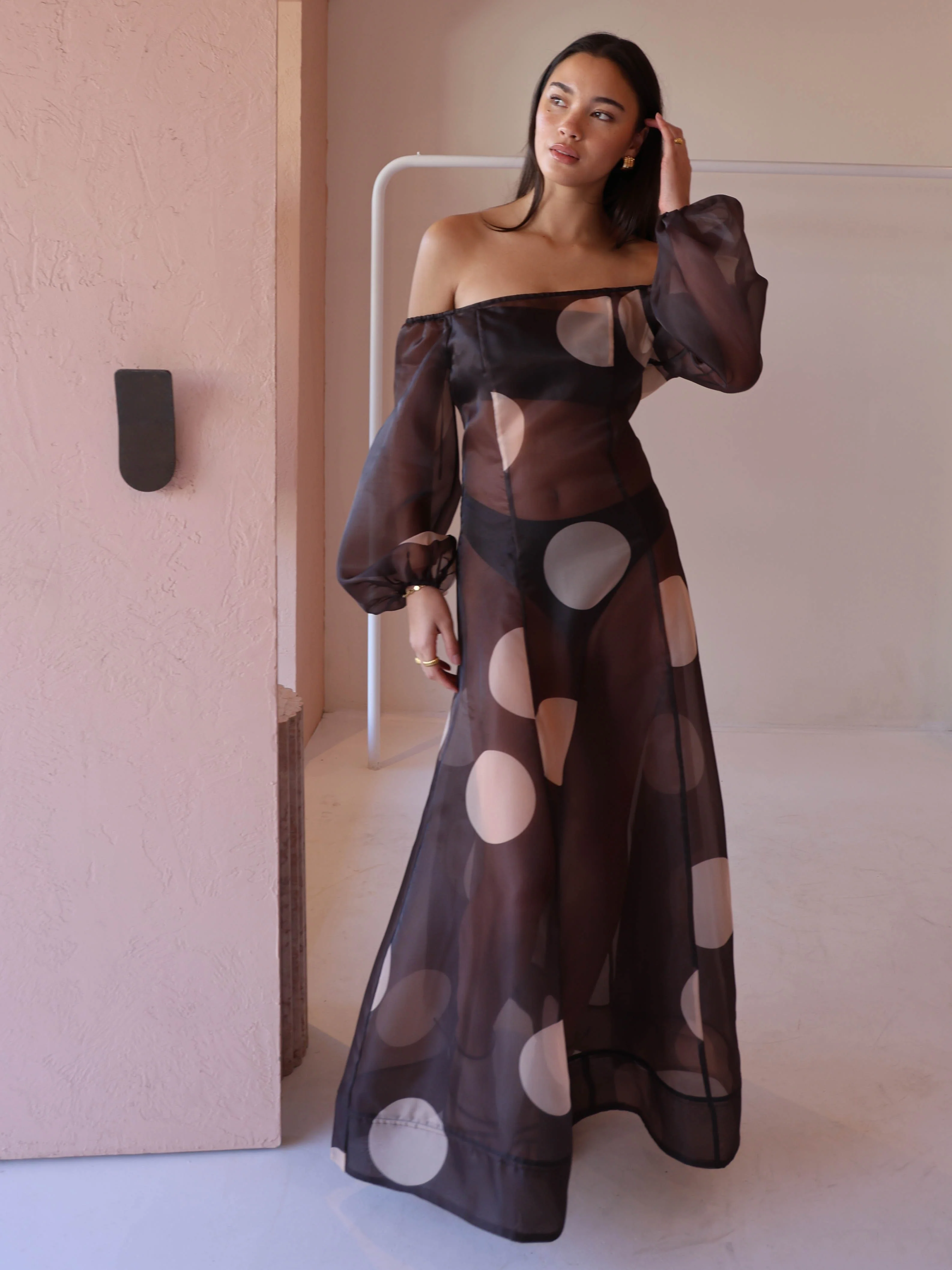 By Nicola Eden Maxi Dress in Chocolate Polka - Image 5