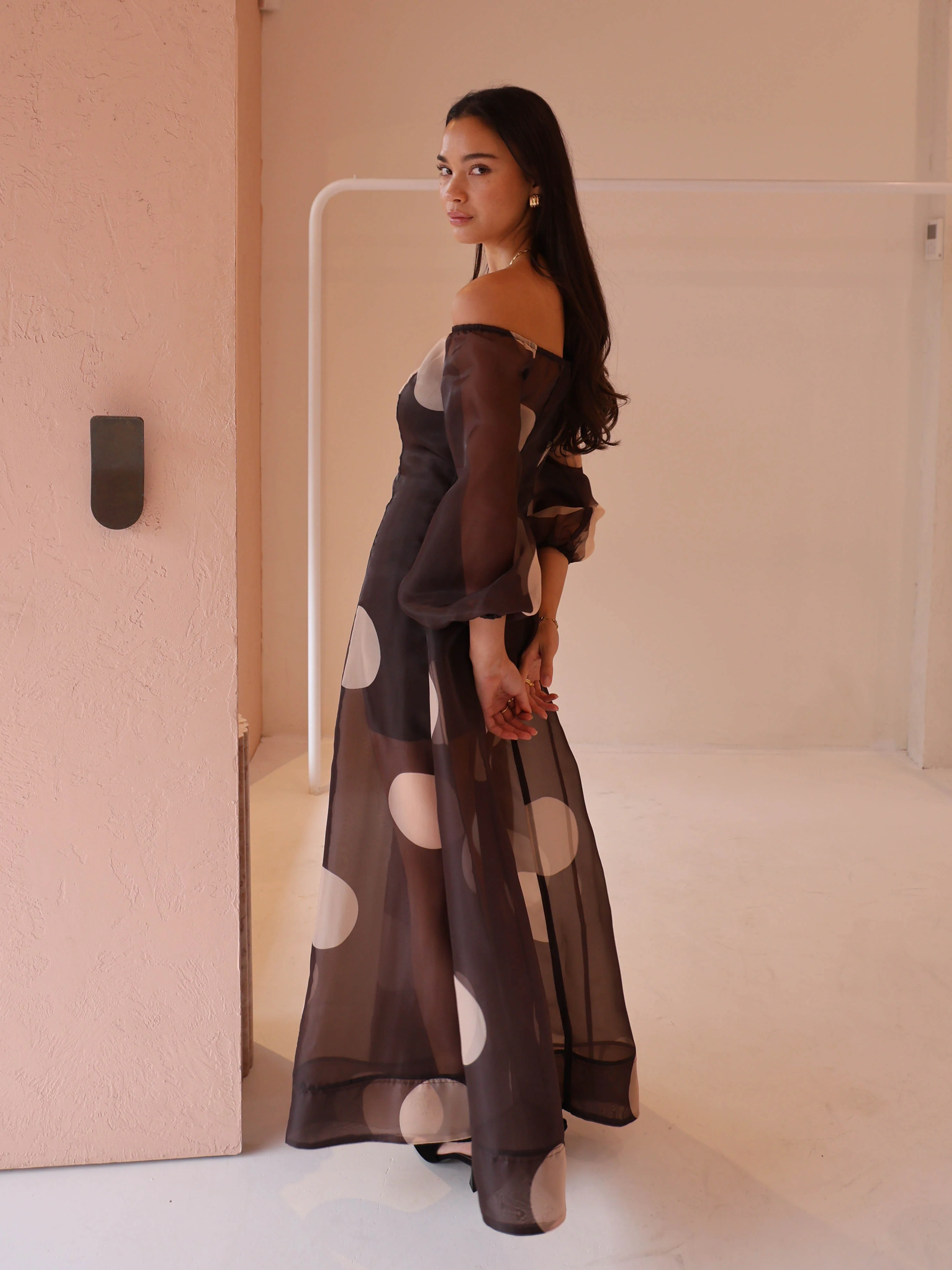 By Nicola Eden Maxi Dress in Chocolate Polka - Image 6