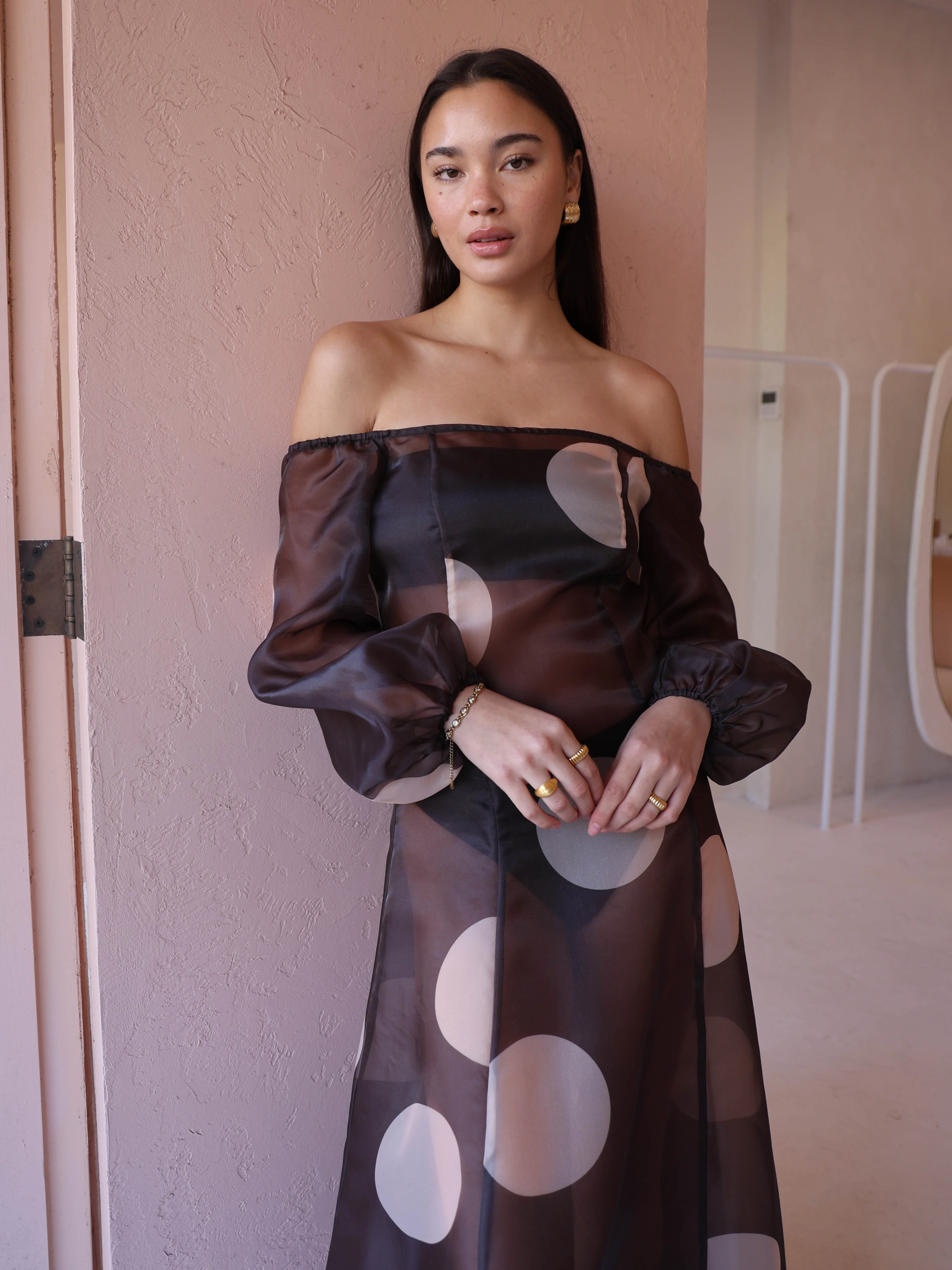By Nicola Eden Maxi Dress in Chocolate Polka - Image 8