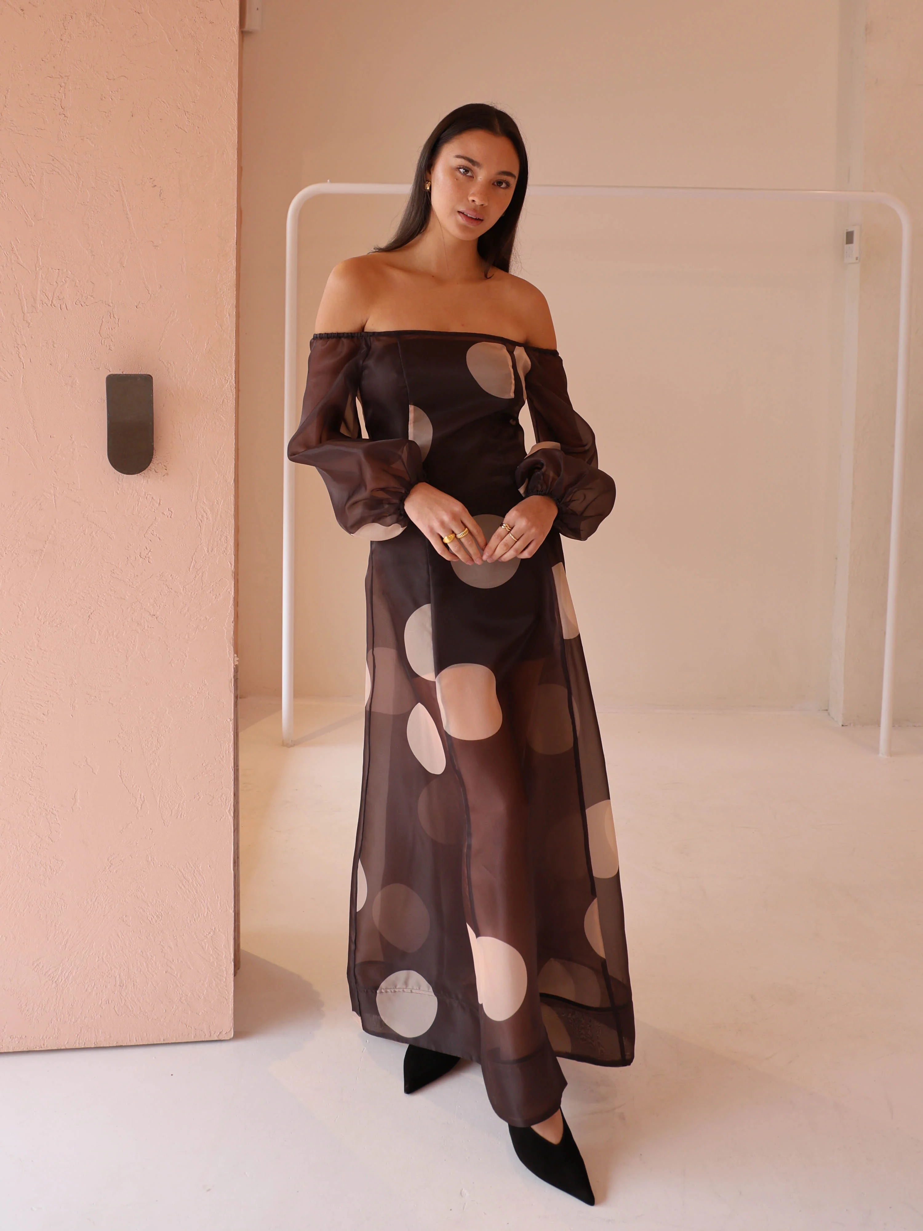 By Nicola Eden Maxi Dress in Chocolate Polka - Image 9