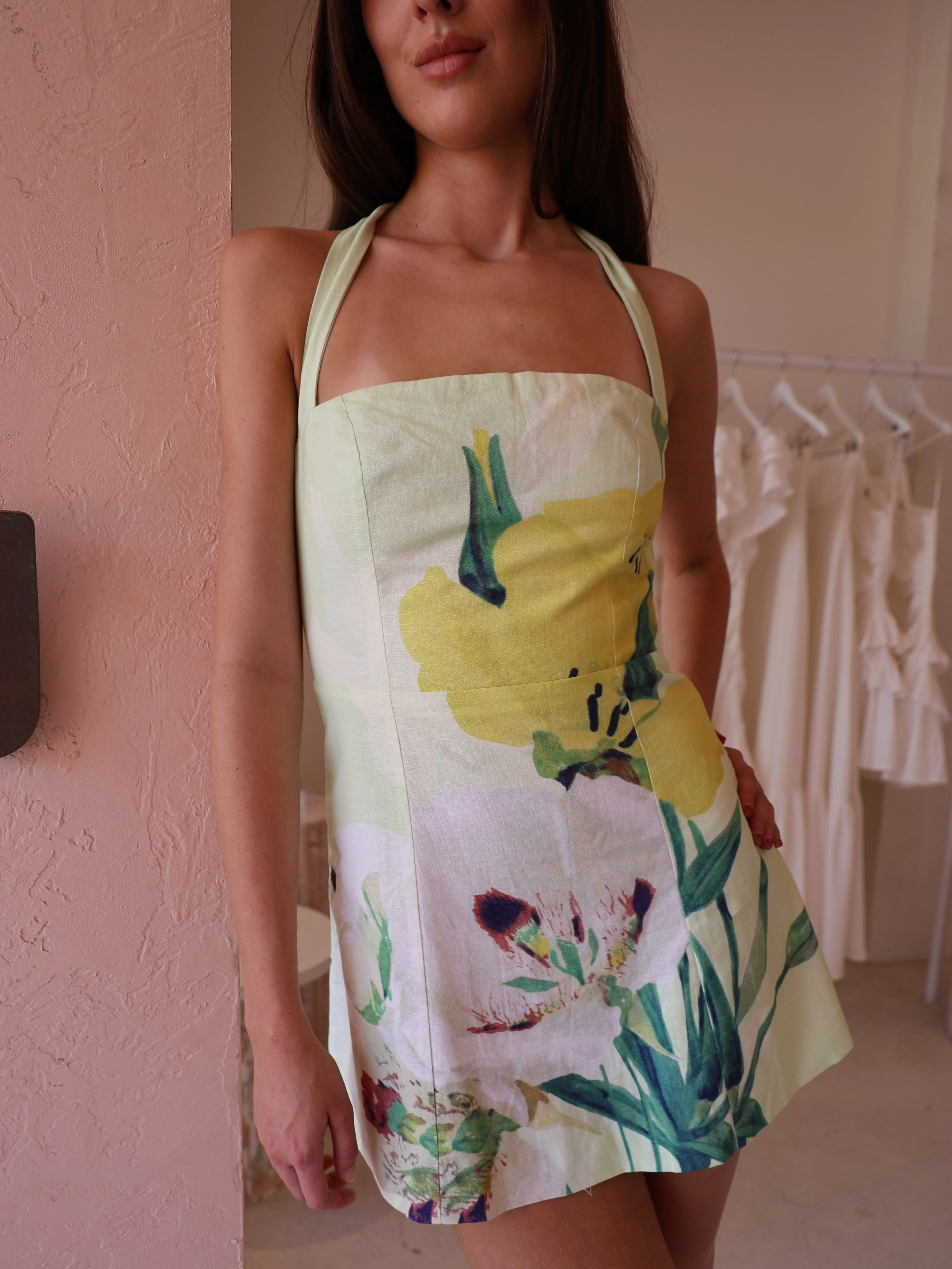 By Nicola Elene Halter Neck Mini Dress in Fiori - Image 3