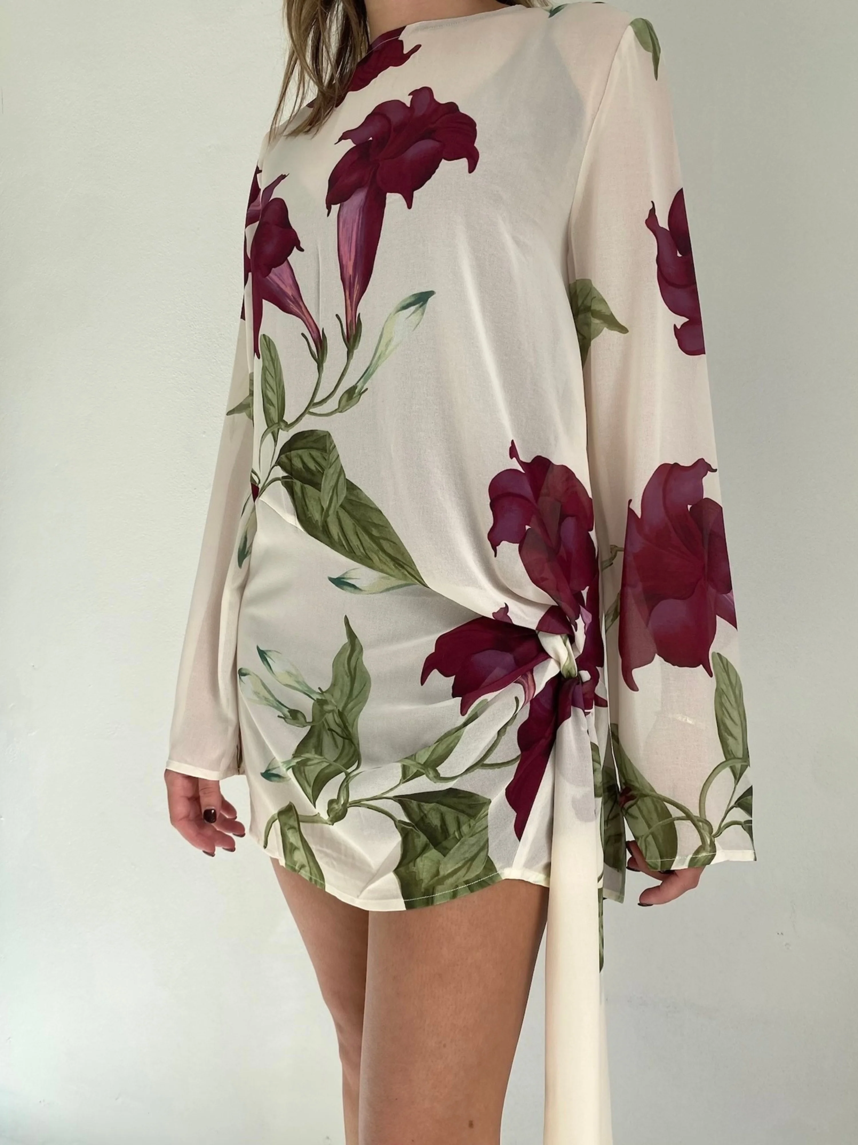 By Nicola Elodie Mini Dress in Bordeaux Floral