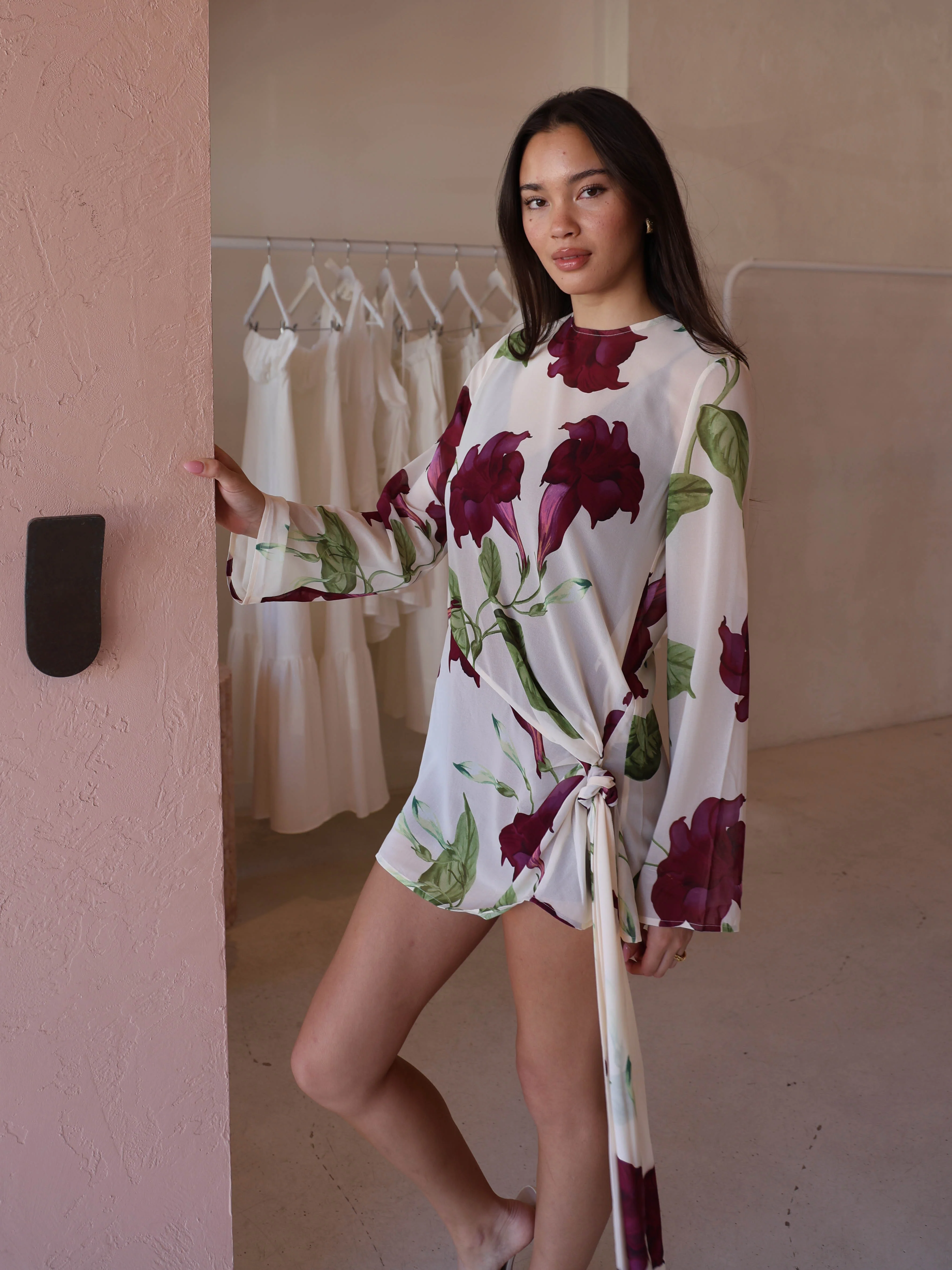 By Nicola Elodie Mini Dress in Bordeaux Floral - Image 10