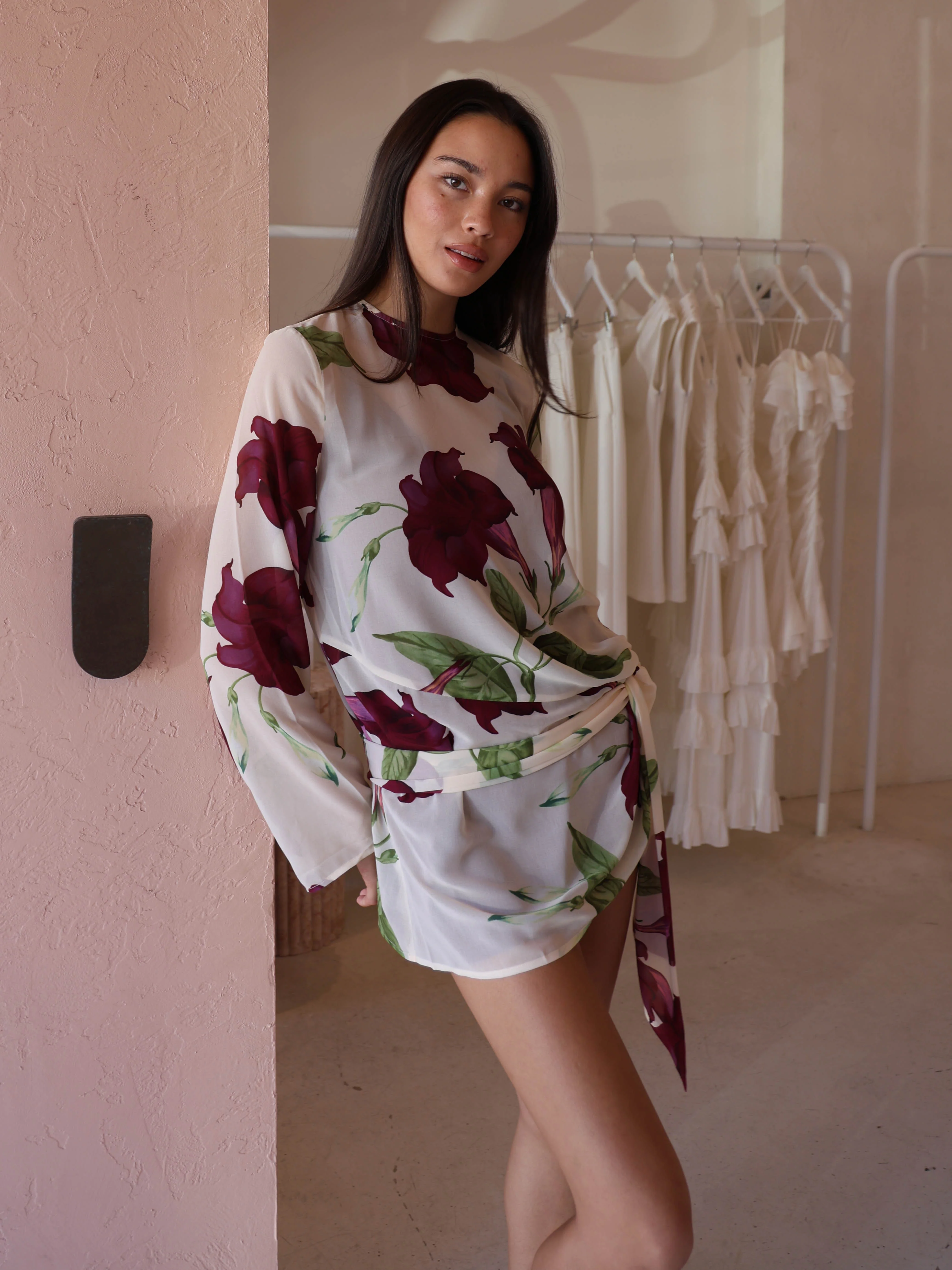 By Nicola Elodie Mini Dress in Bordeaux Floral - Image 11