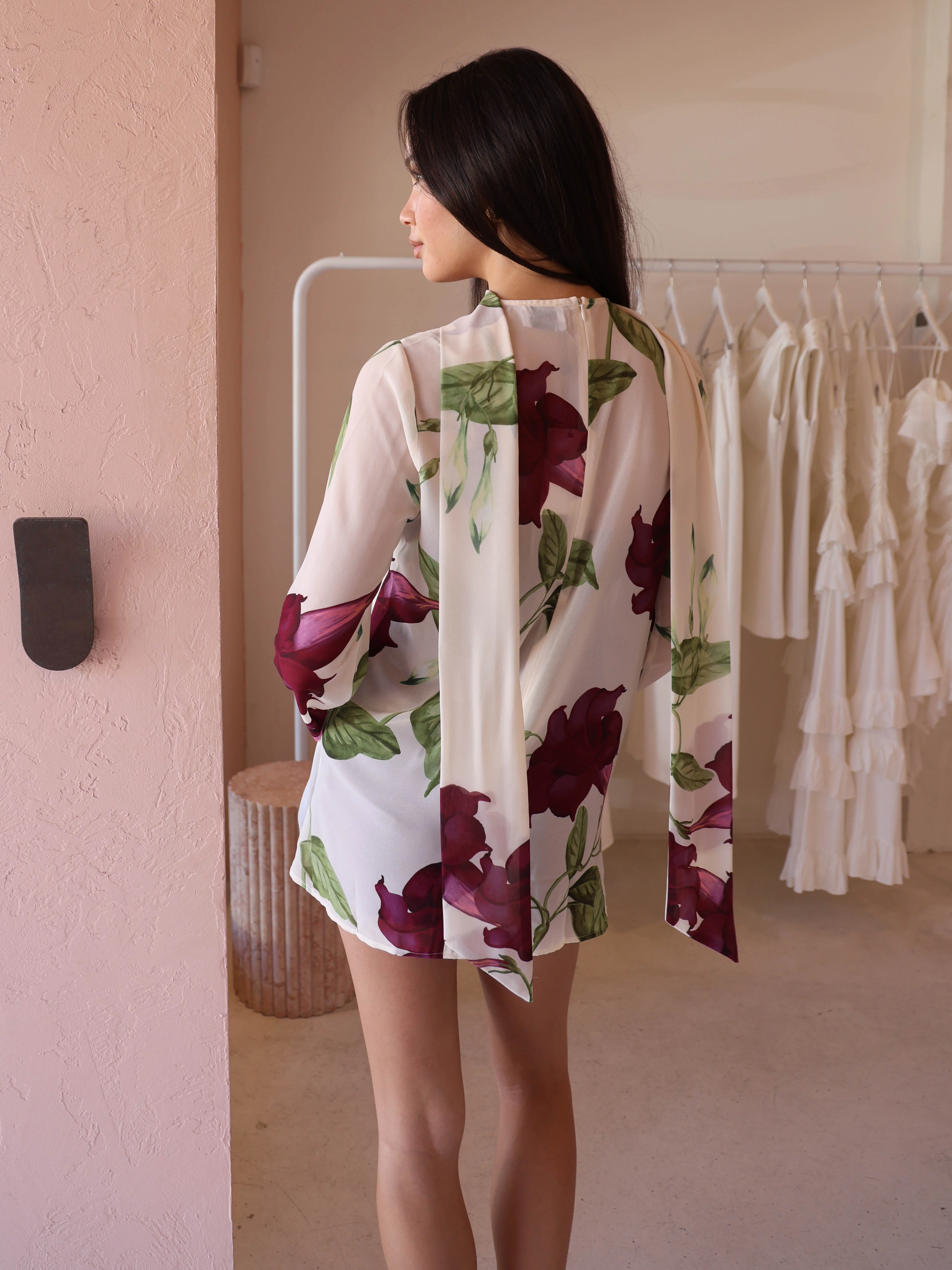 By Nicola Elodie Mini Dress in Bordeaux Floral - Image 12