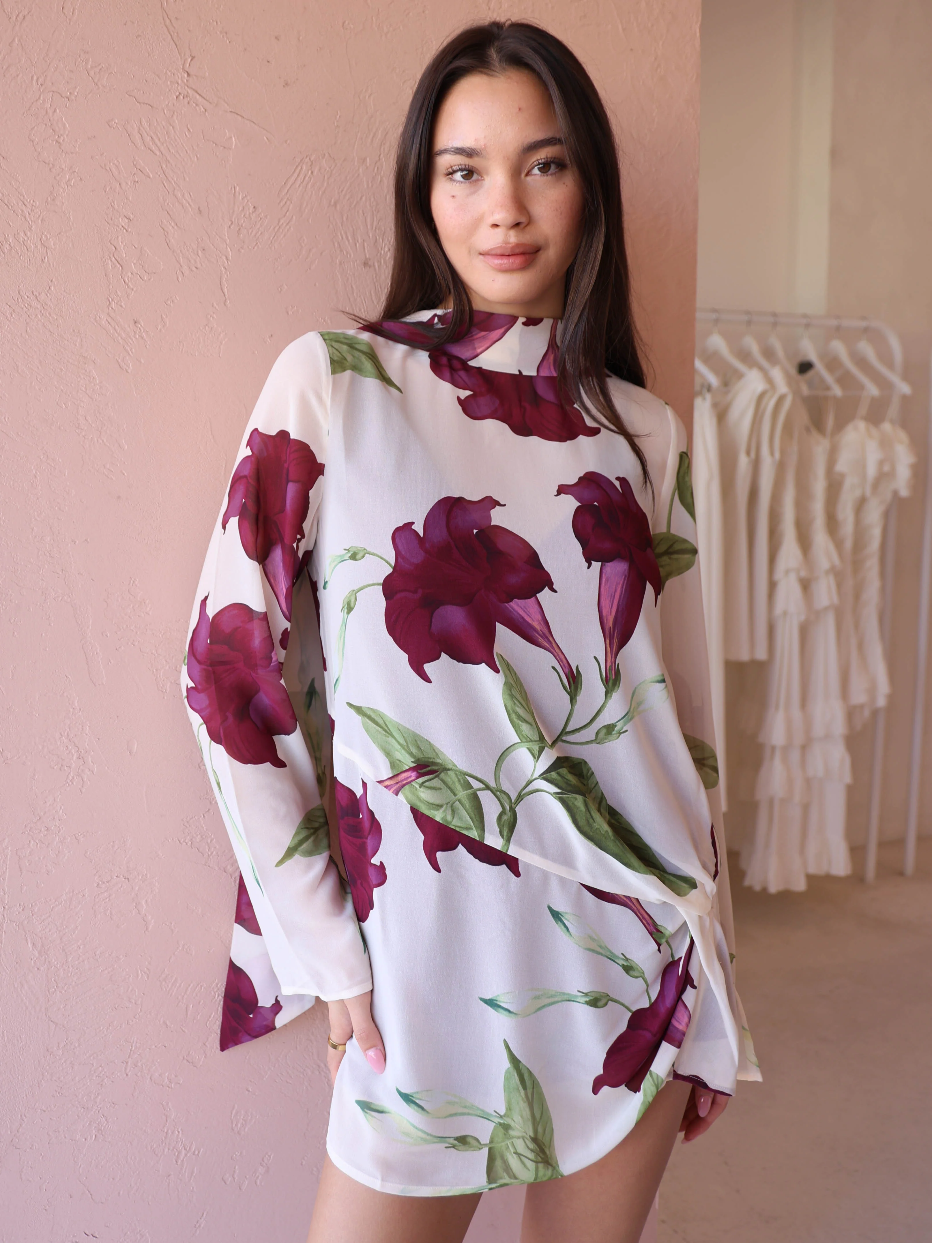 By Nicola Elodie Mini Dress in Bordeaux Floral - Image 13