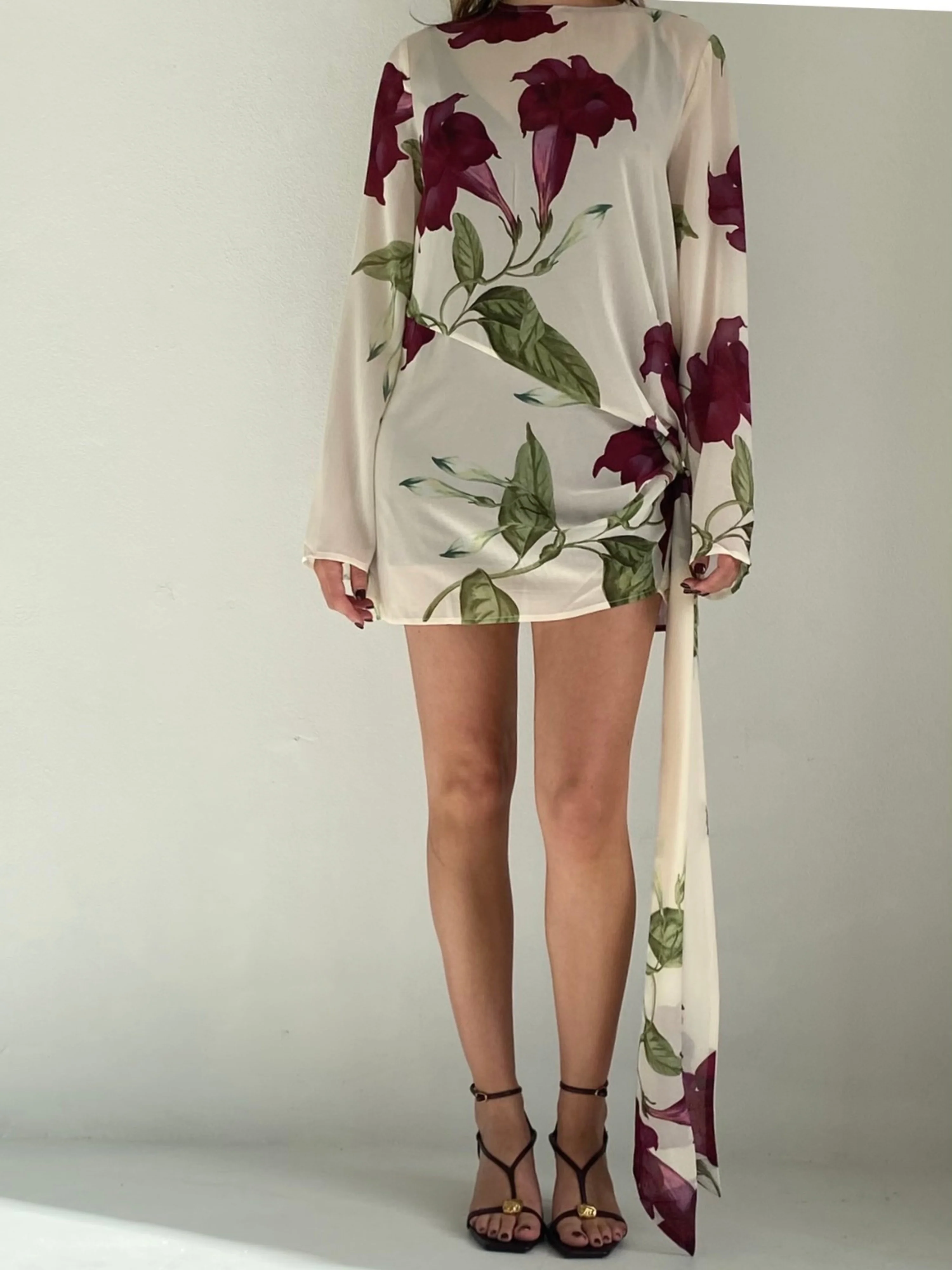 By Nicola Elodie Mini Dress in Bordeaux Floral - Image 3