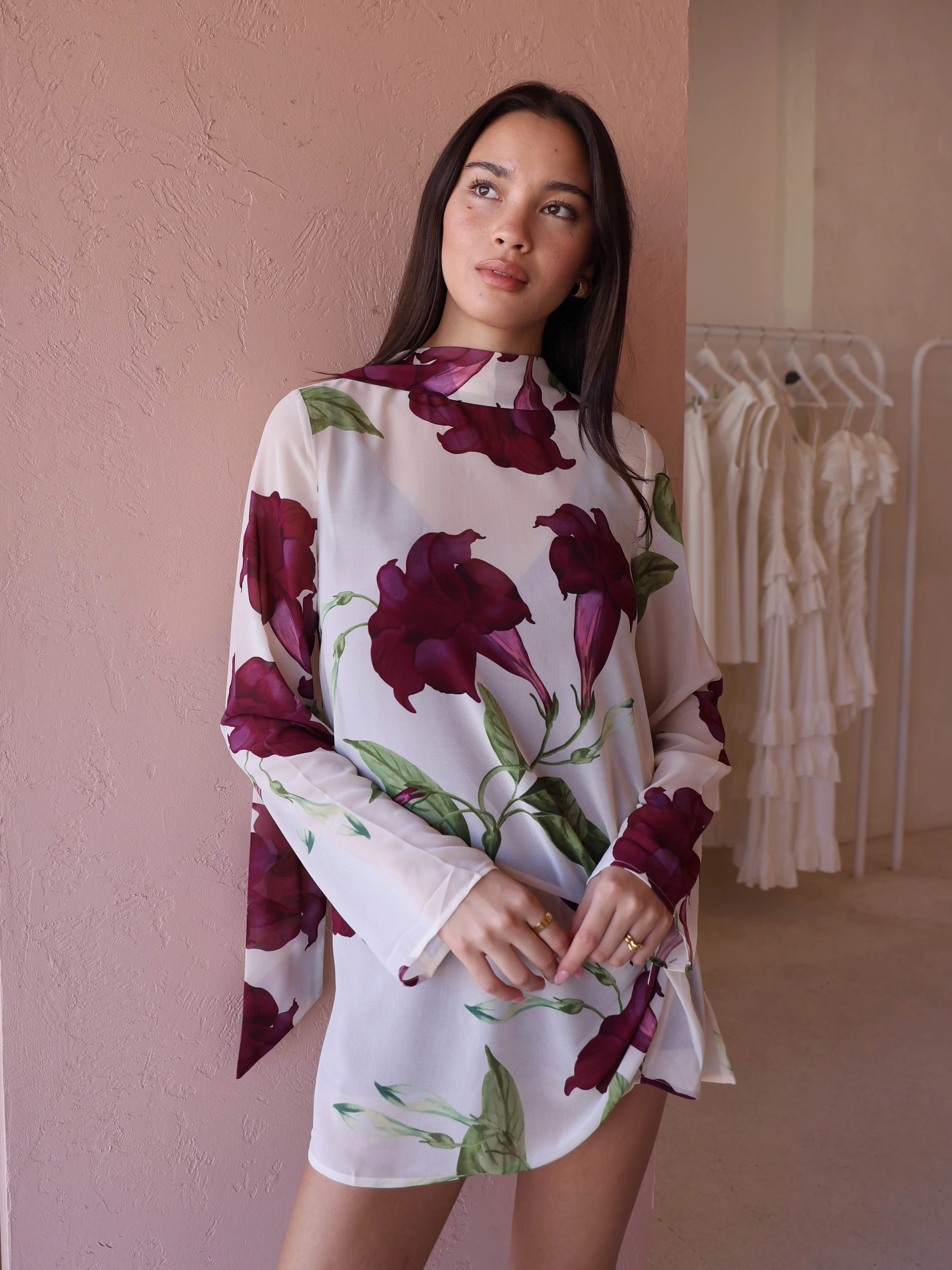 By Nicola Elodie Mini Dress in Bordeaux Floral - Image 4