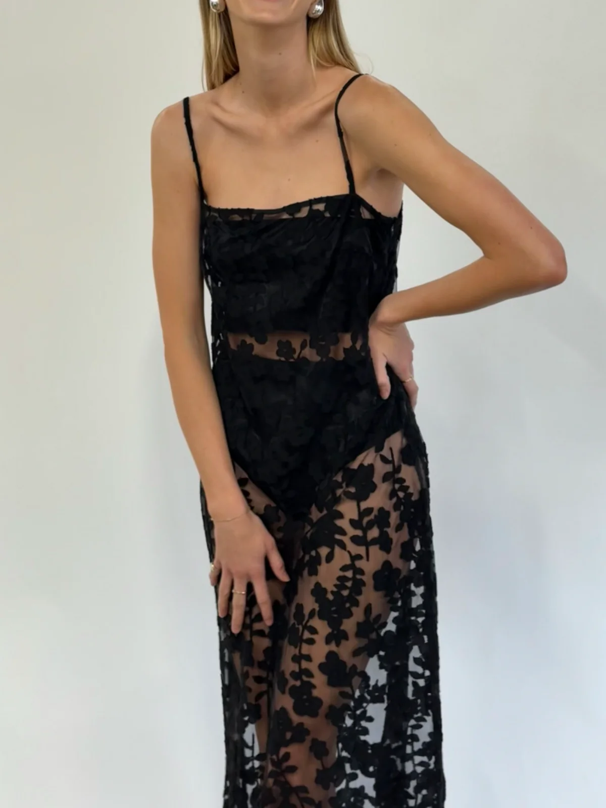 By Nicola Evie Maxi Dress in Petite Black Lace - Image 12