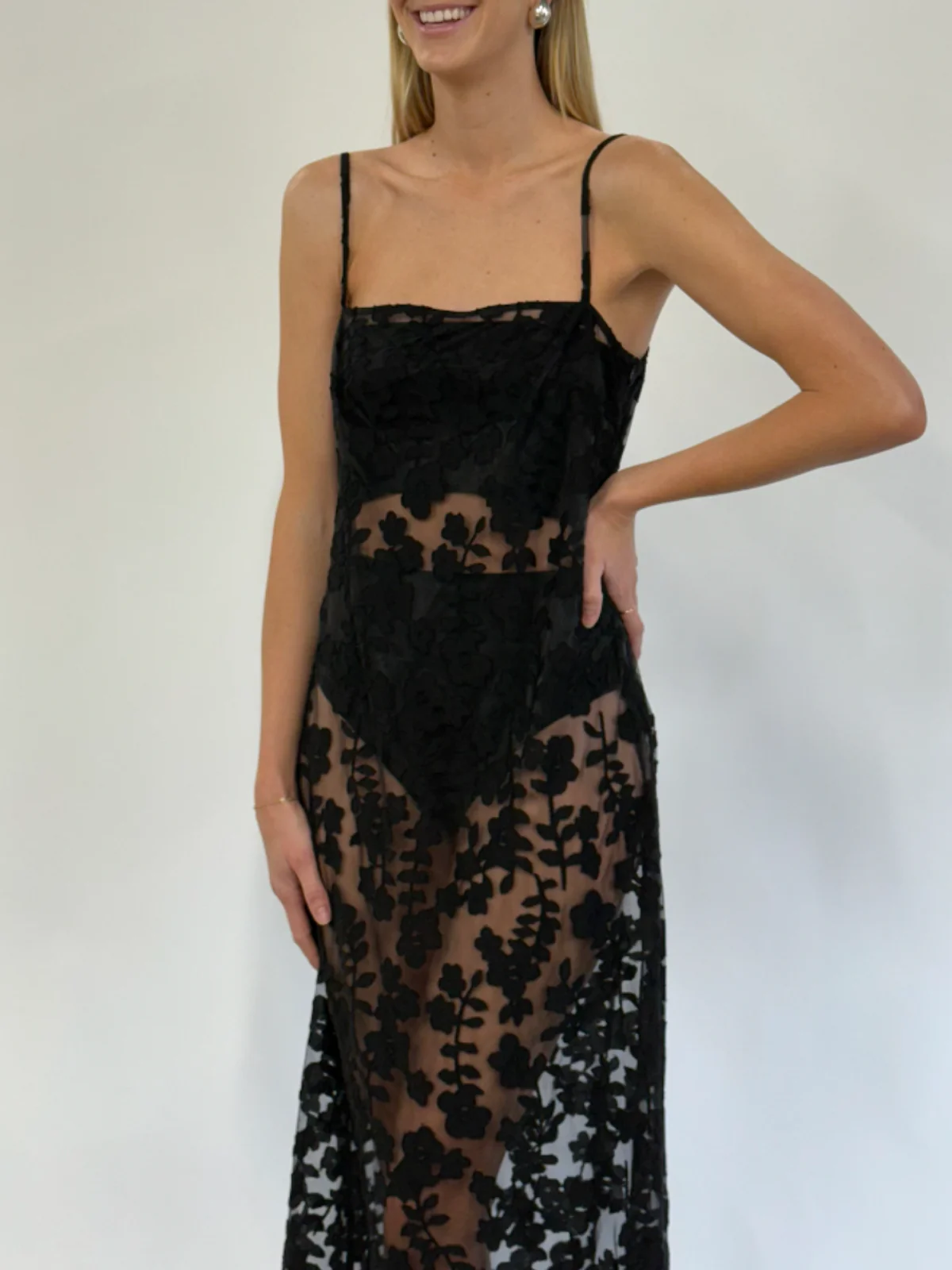 By Nicola Evie Maxi Dress in Petite Black Lace - Image 5