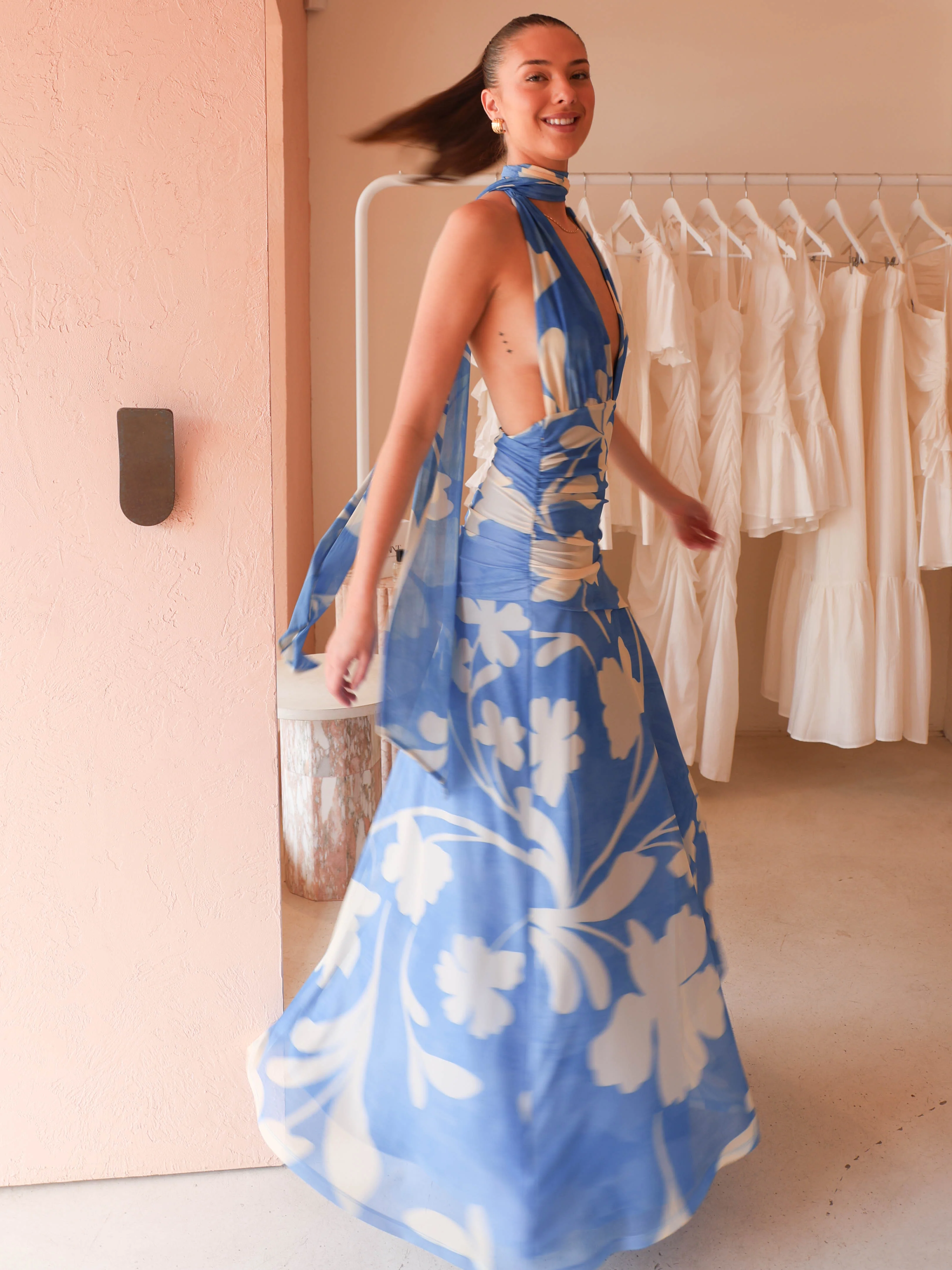 By Nicola Fiesta Halter Neck Maxi Dress in Capri - Image 6