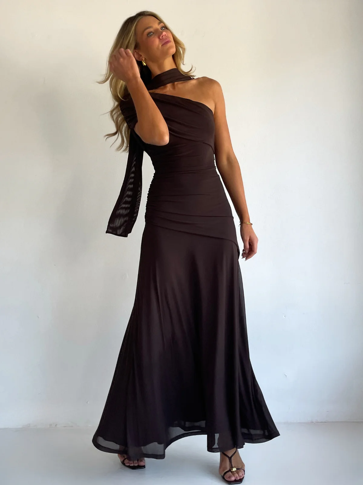 By Nicola Fiesta Off Shoulder Maxi Dress in Chocolate - Image 12
