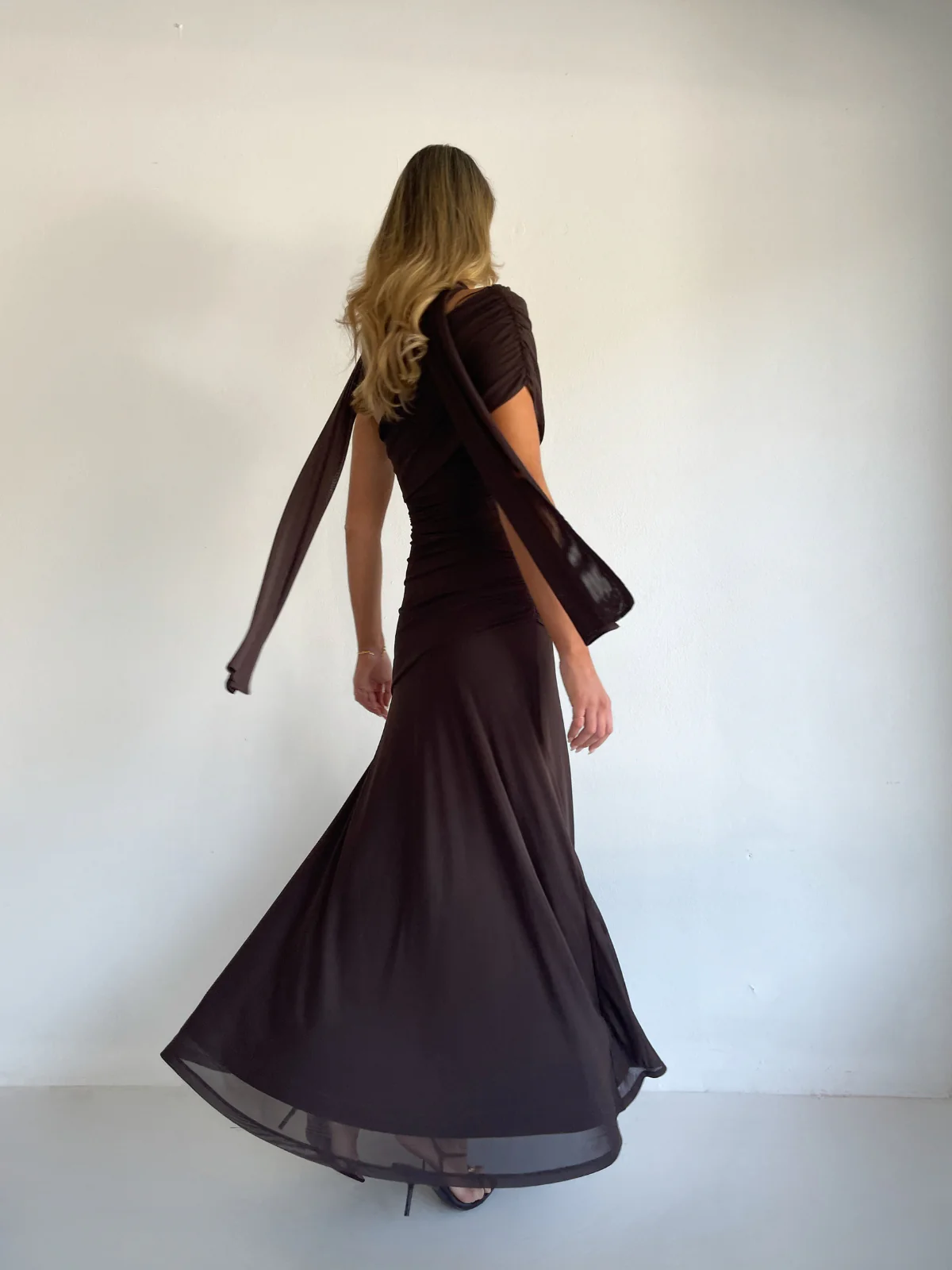 By Nicola Fiesta Off Shoulder Maxi Dress in Chocolate - Image 13