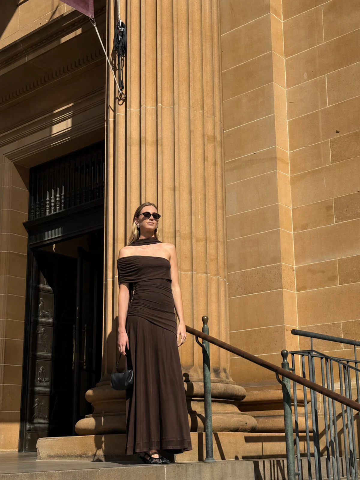 By Nicola Fiesta Off Shoulder Maxi Dress in Chocolate - Image 3