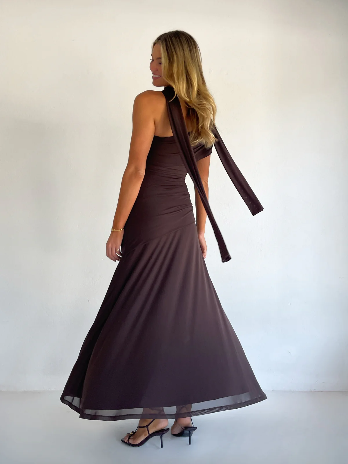 By Nicola Fiesta Off Shoulder Maxi Dress in Chocolate - Image 5