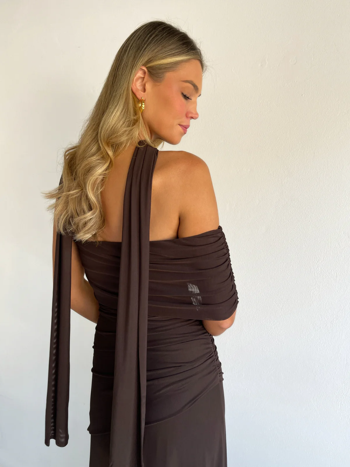 By Nicola Fiesta Off Shoulder Maxi Dress in Chocolate - Image 6