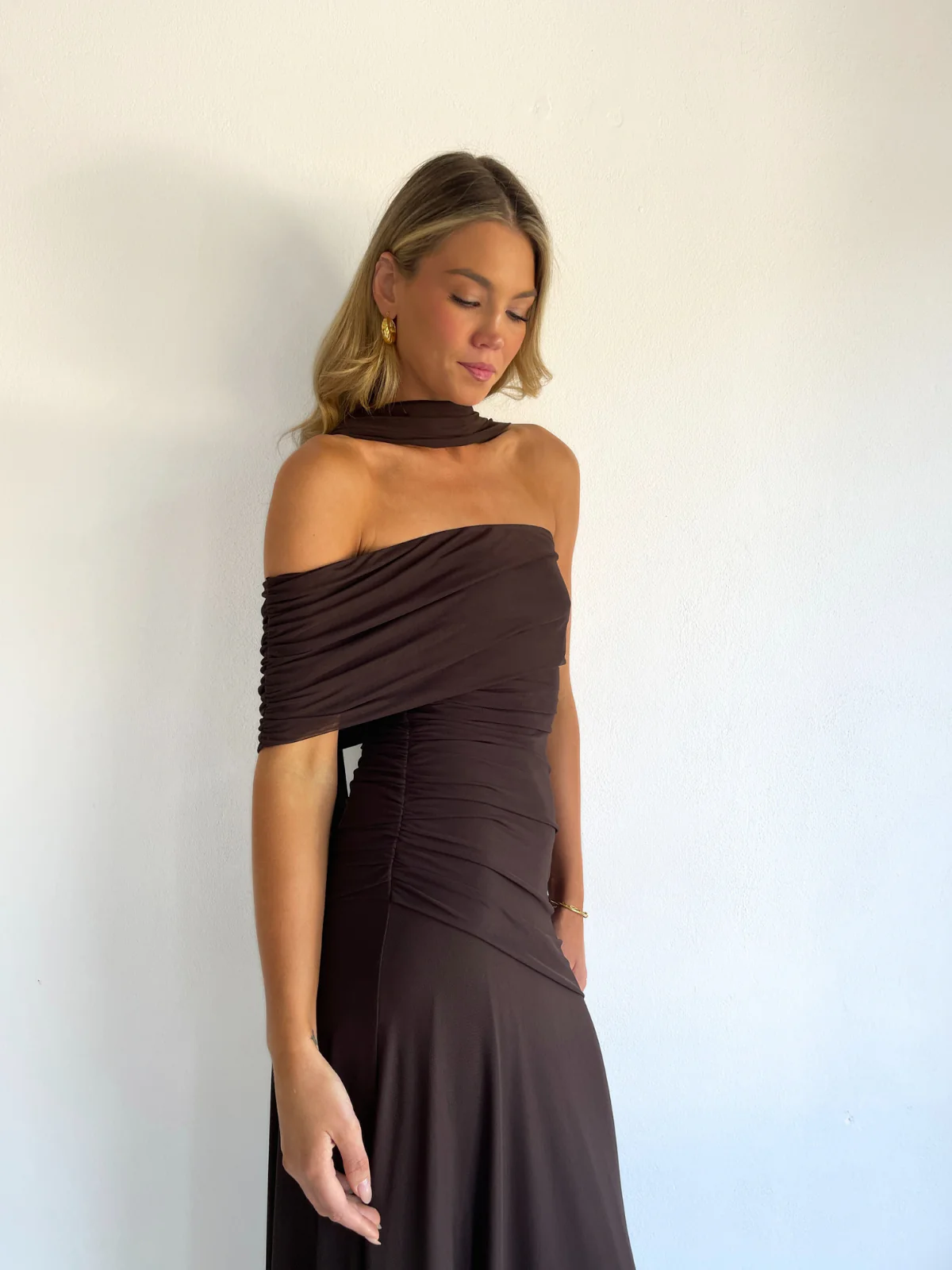 By Nicola Fiesta Off Shoulder Maxi Dress in Chocolate - Image 7
