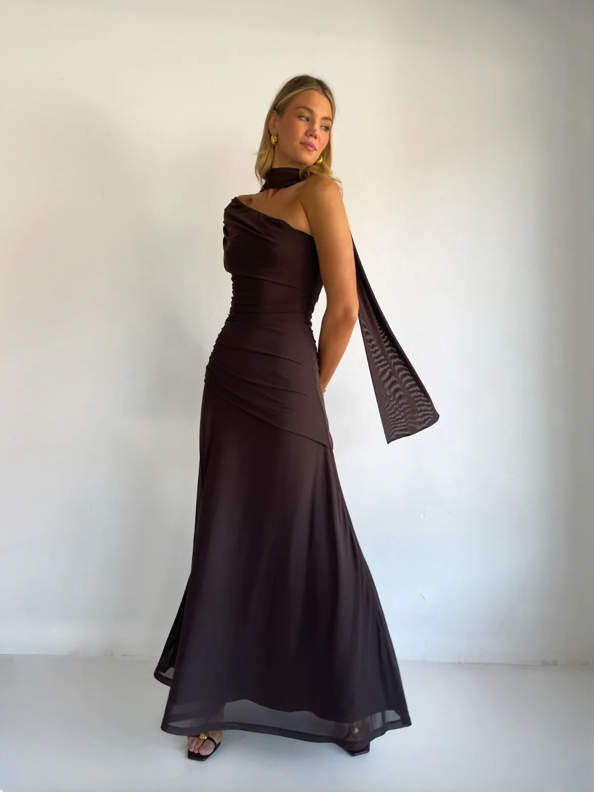 By Nicola Fiesta Off Shoulder Maxi Dress in Chocolate - Image 8