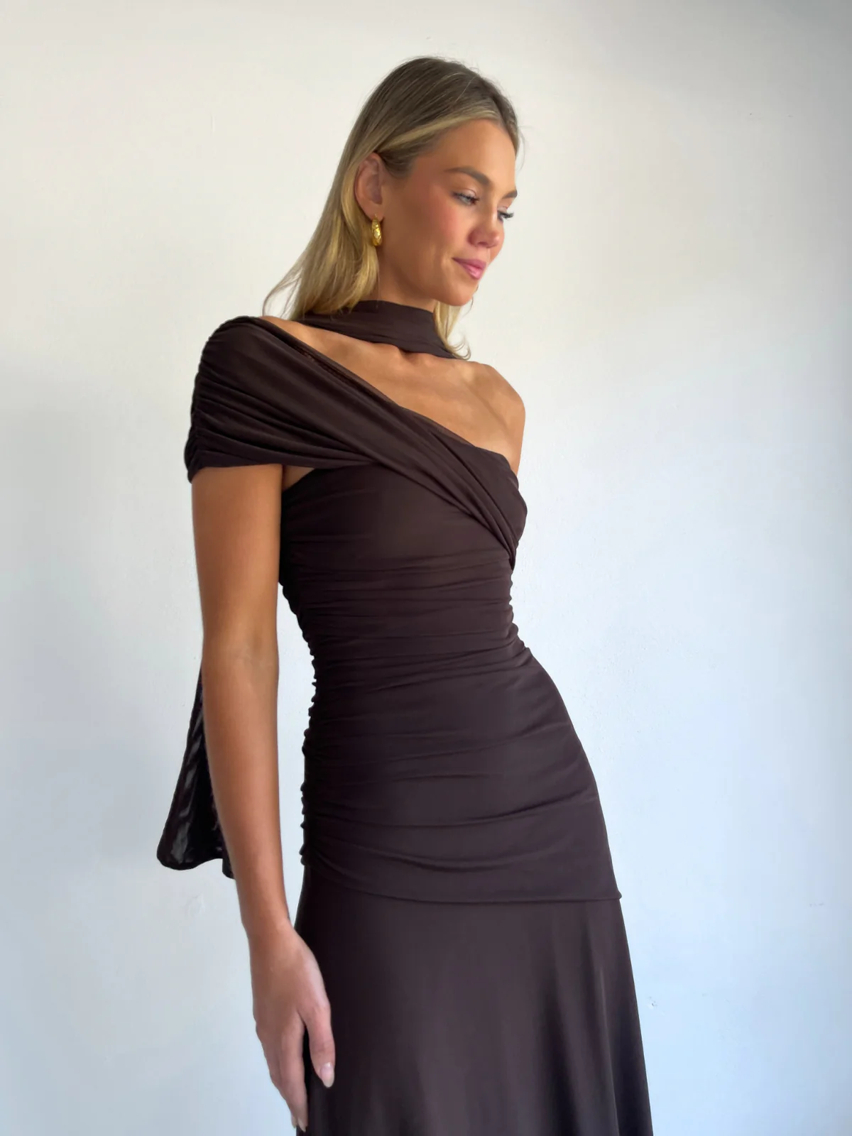By Nicola Fiesta Off Shoulder Maxi Dress in Chocolate - Image 9