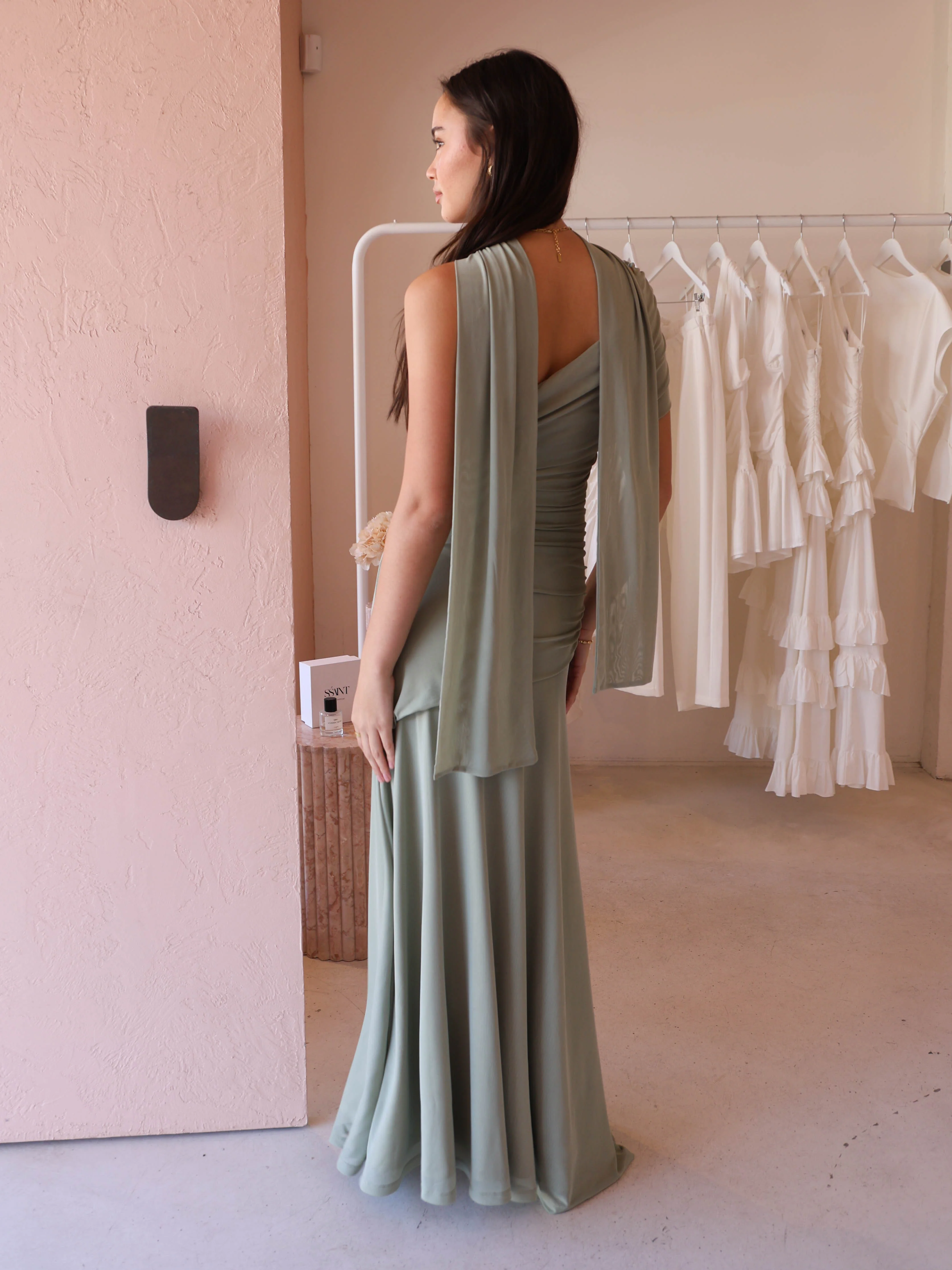 By Nicola Fiesta Off Shoulder Maxi Dress in Pistachio - Image 10