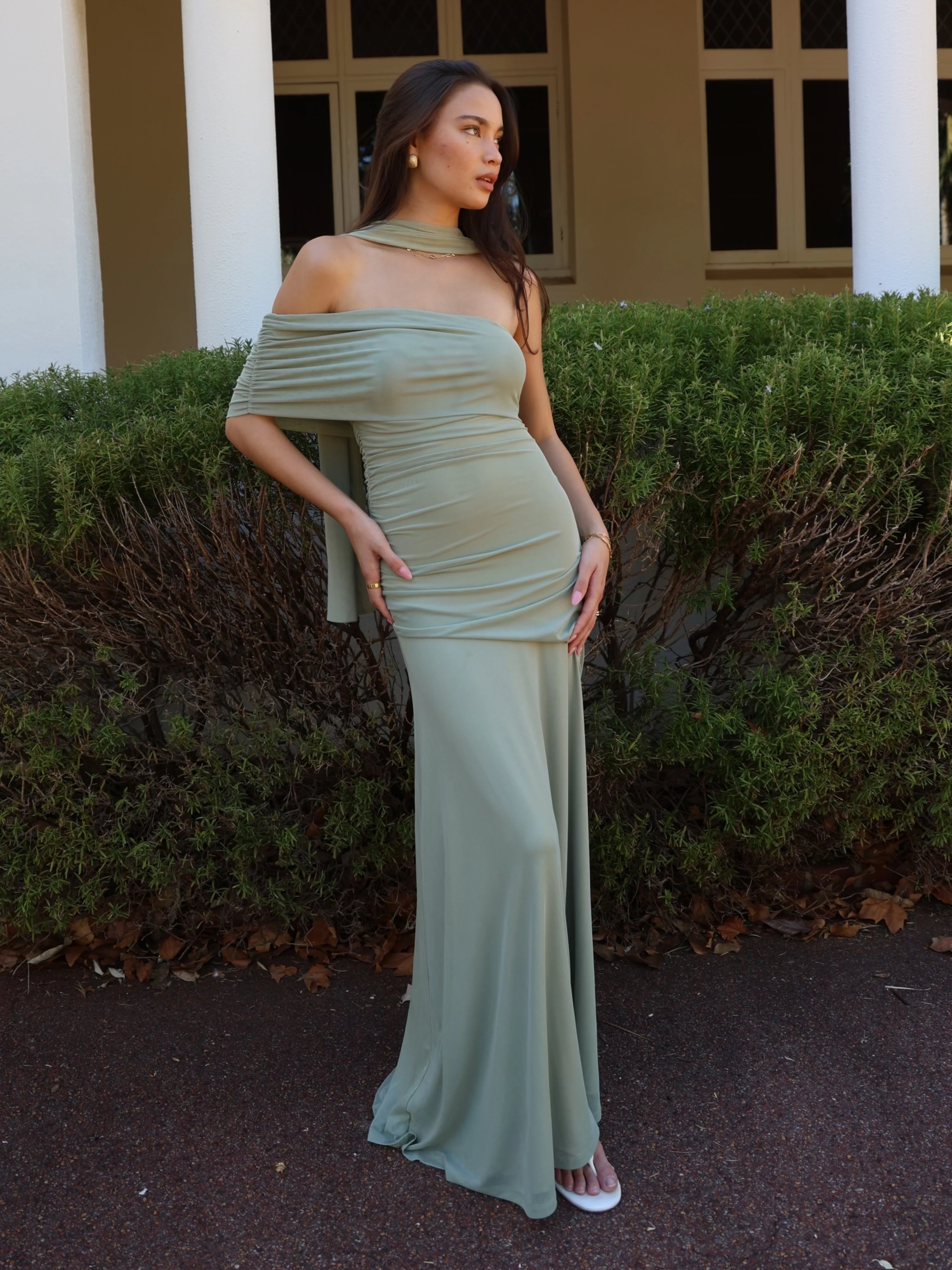 By Nicola Fiesta Off Shoulder Maxi Dress in Pistachio - Image 3