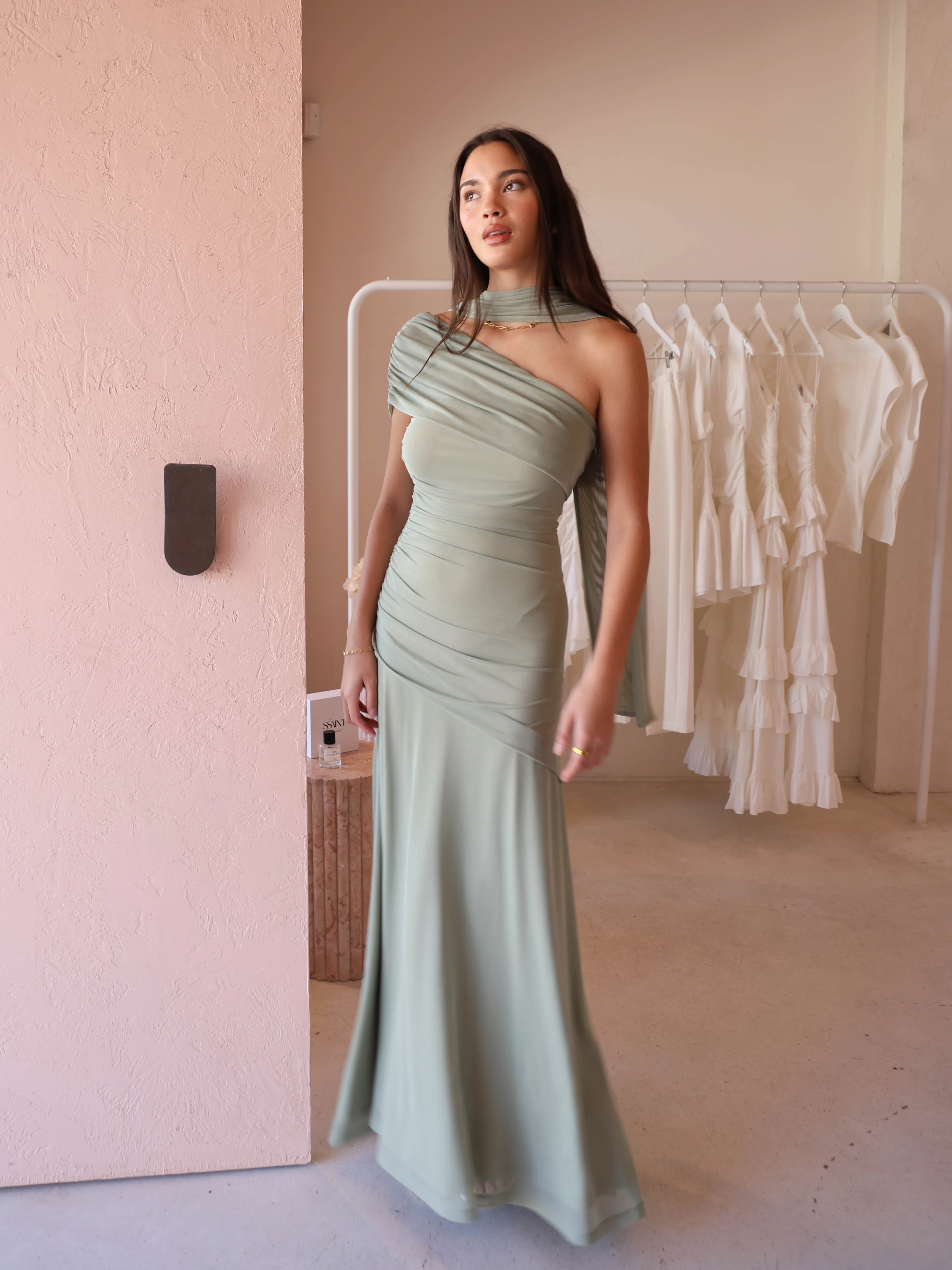 By Nicola Fiesta Off Shoulder Maxi Dress in Pistachio - Image 8