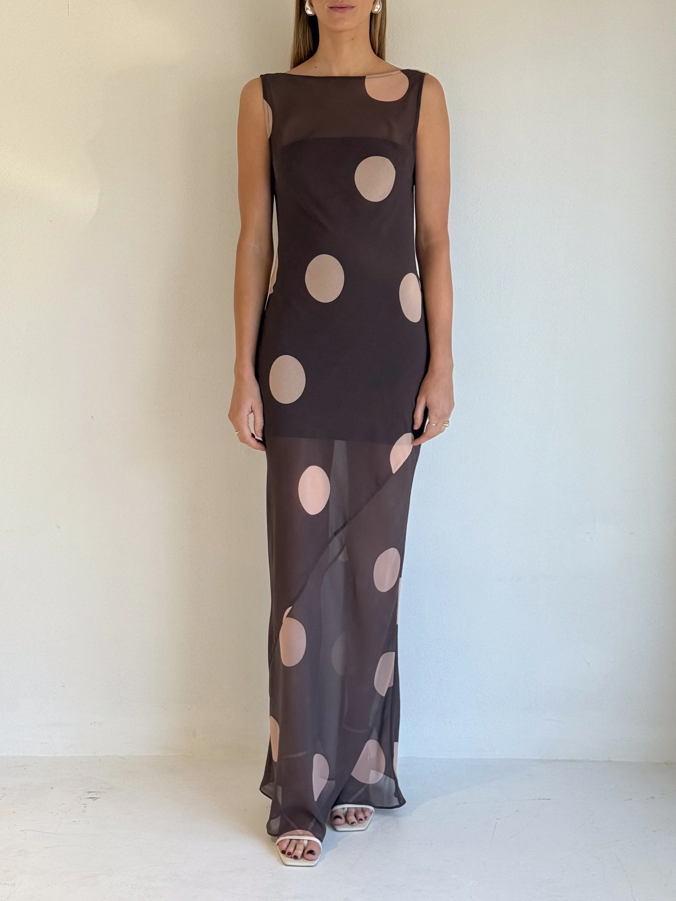 By Nicola Juno Maxi Dress in Chocolate Polka