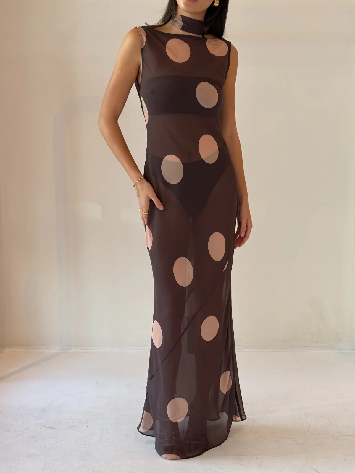 By Nicola Juno Maxi Dress in Chocolate Polka - Image 11