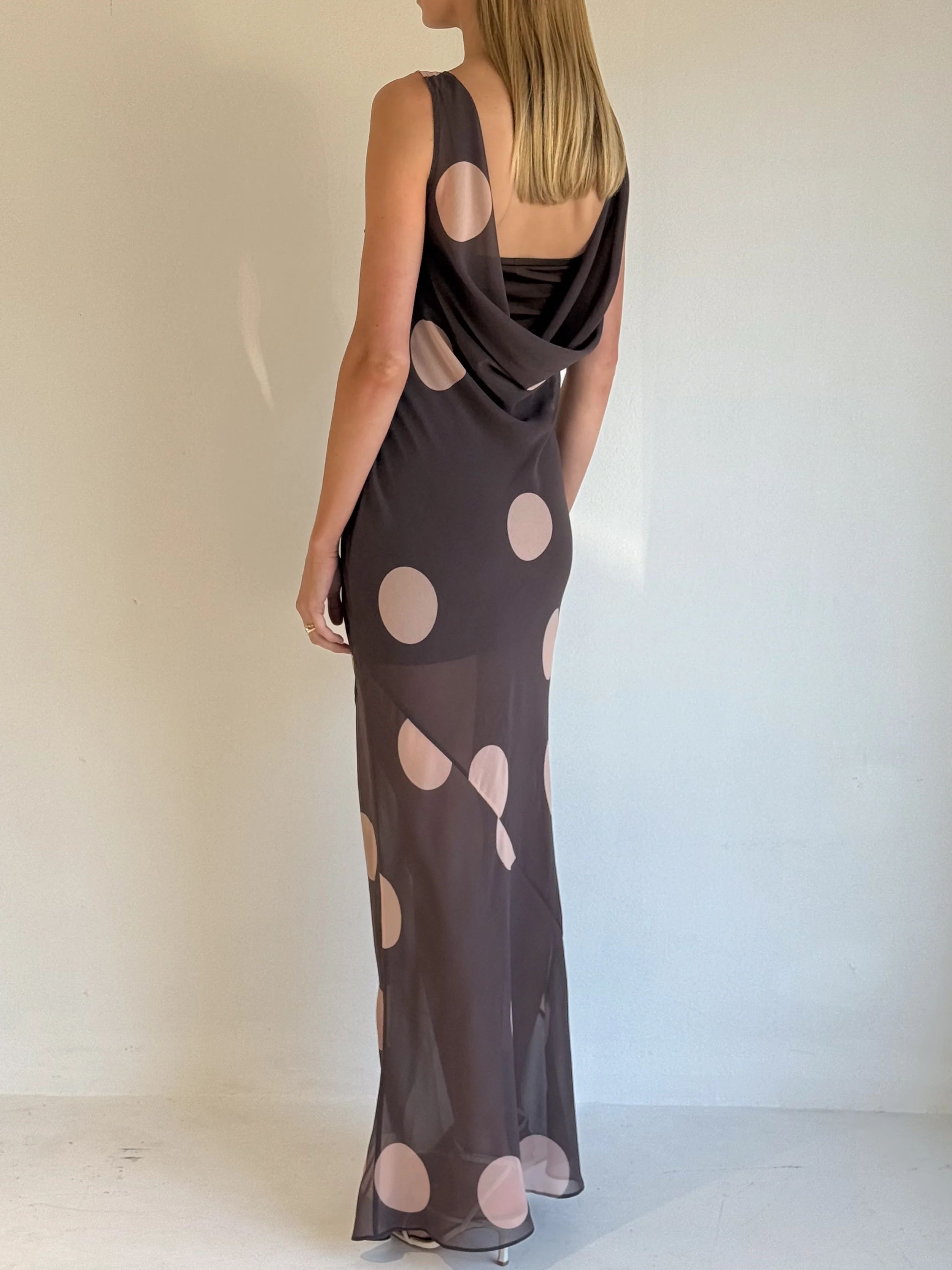 By Nicola Juno Maxi Dress in Chocolate Polka - Image 3