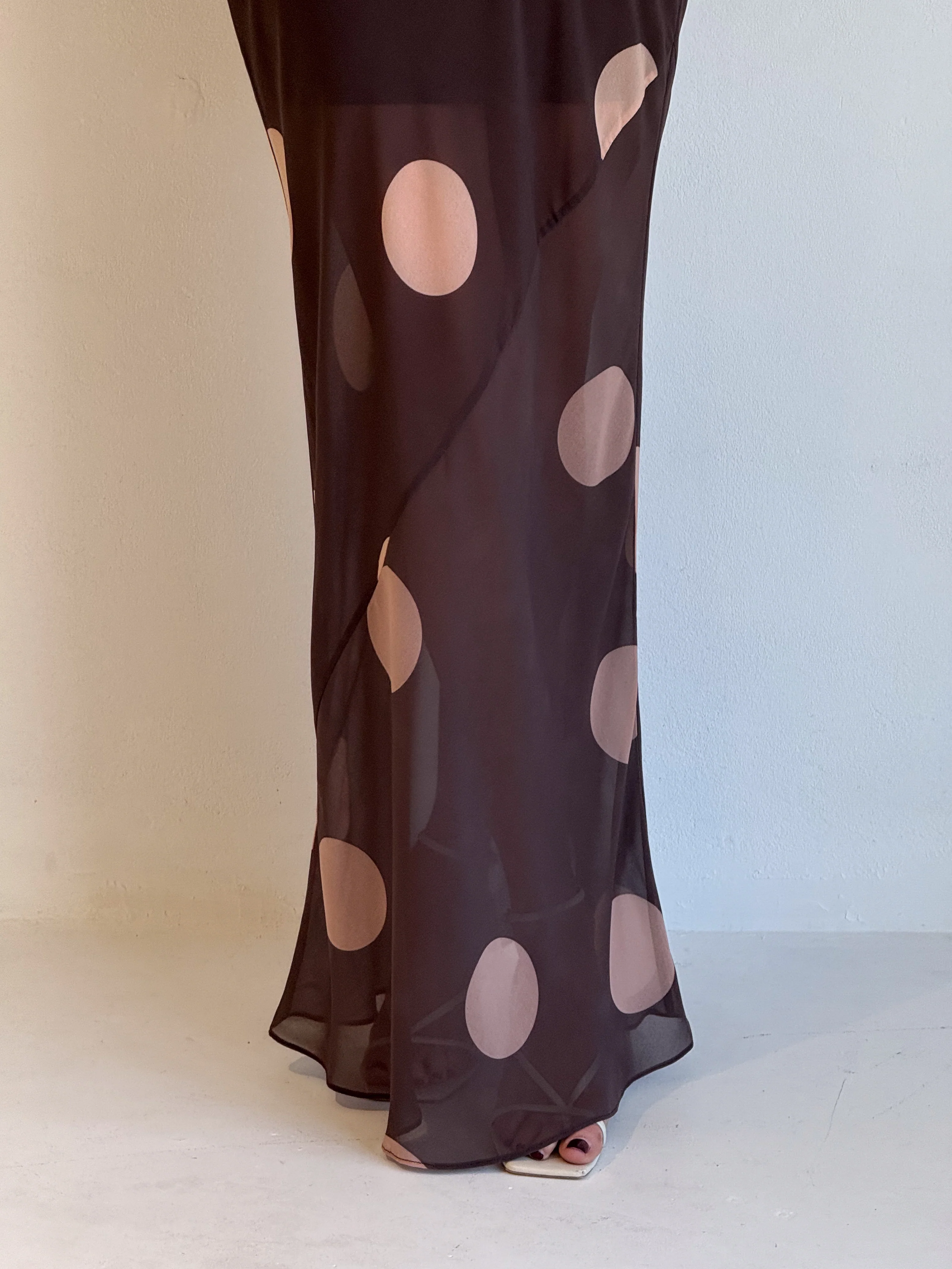 By Nicola Juno Maxi Dress in Chocolate Polka - Image 4