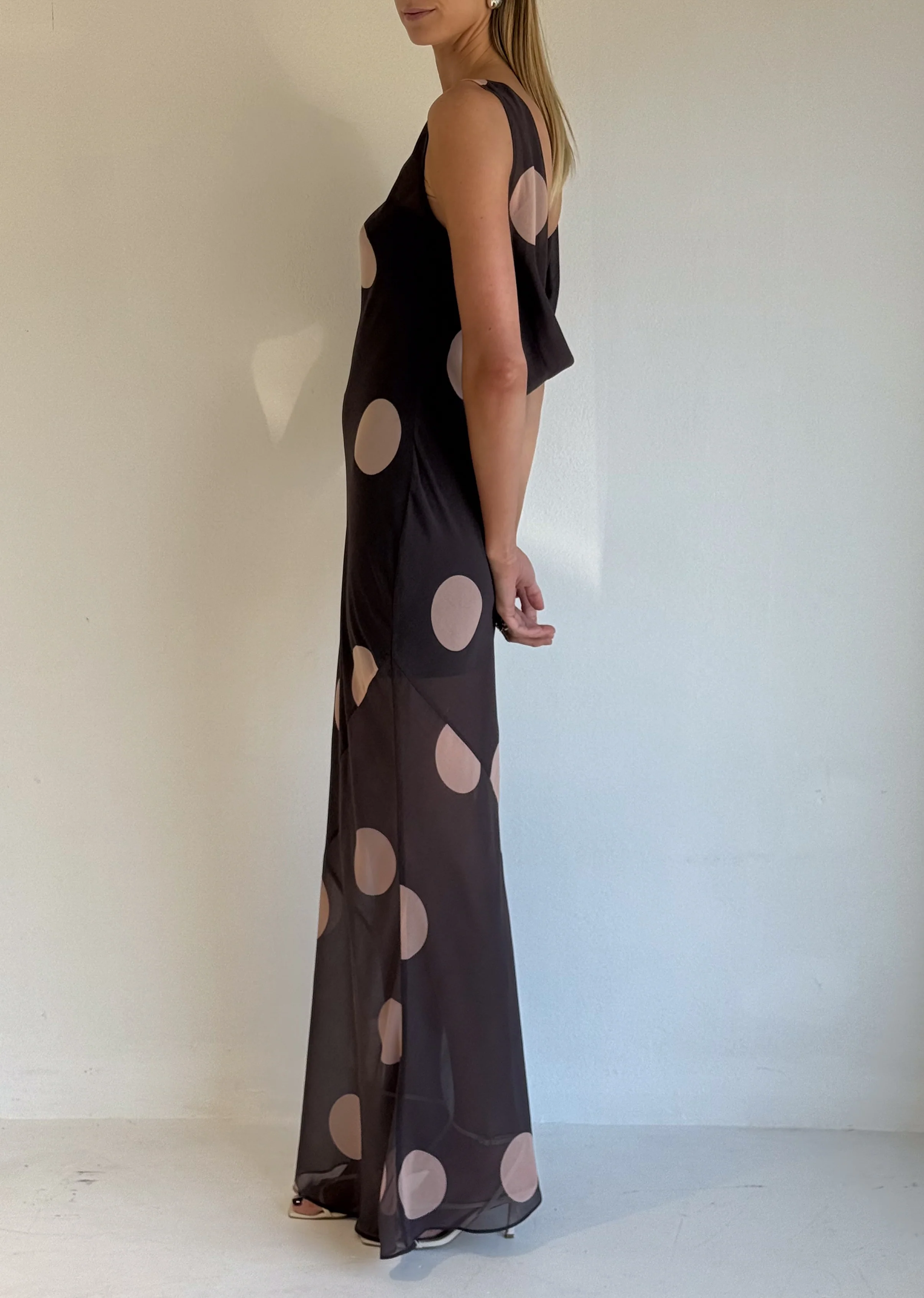 By Nicola Juno Maxi Dress in Chocolate Polka - Image 5