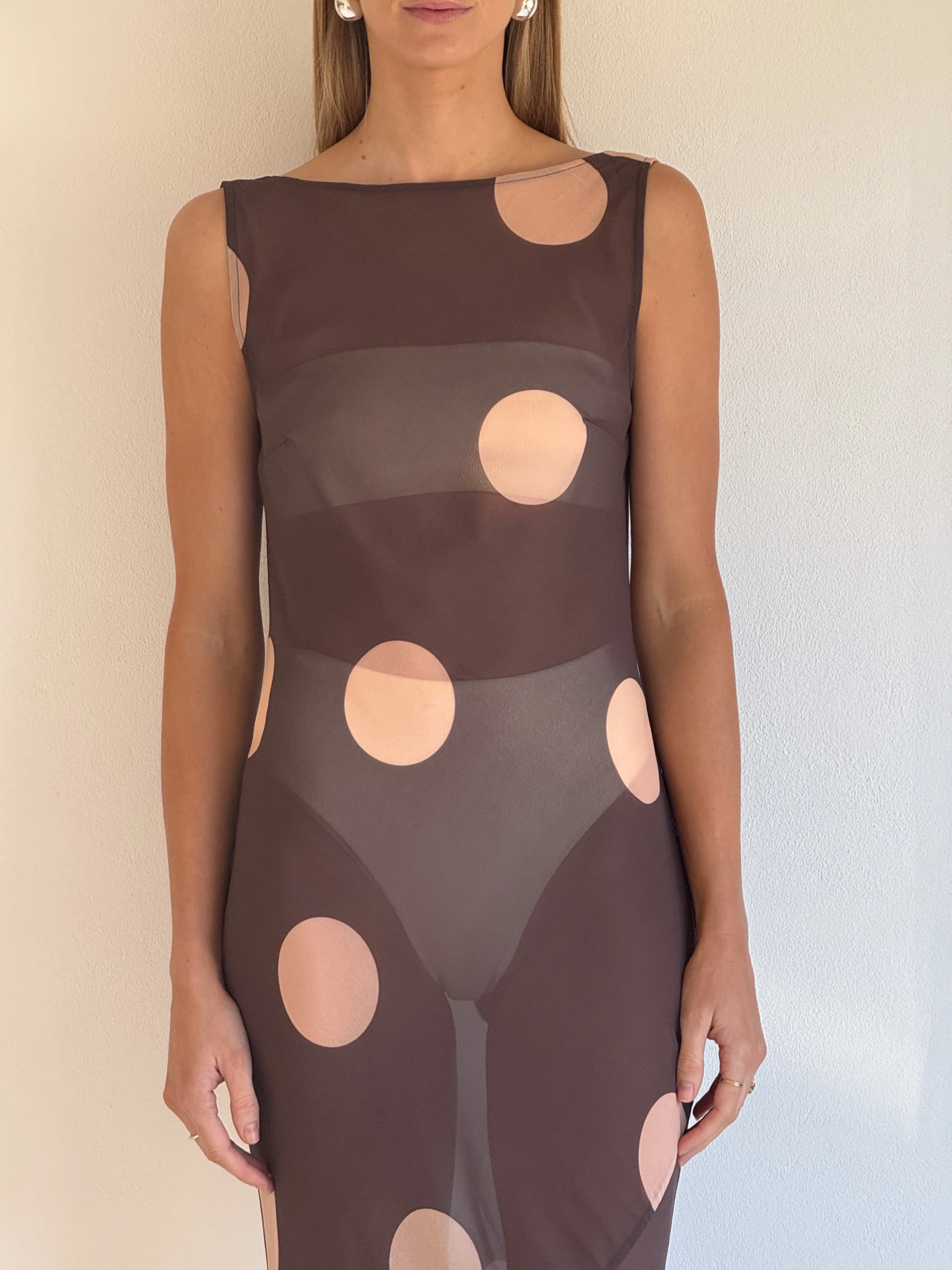 By Nicola Juno Maxi Dress in Chocolate Polka - Image 7